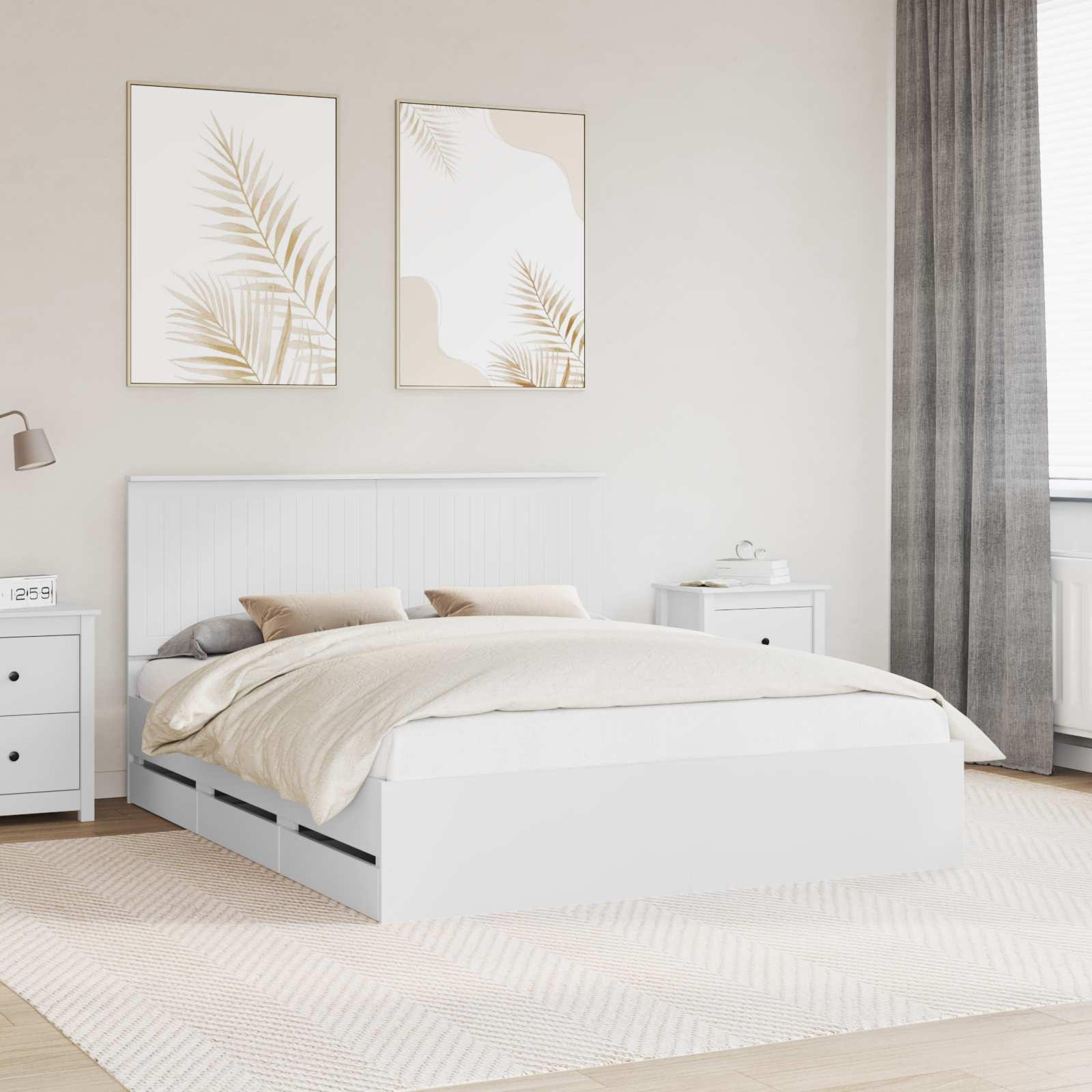 Sengestel med skuffe Hvid 160 x 200 cm Ingeniørtræ billede