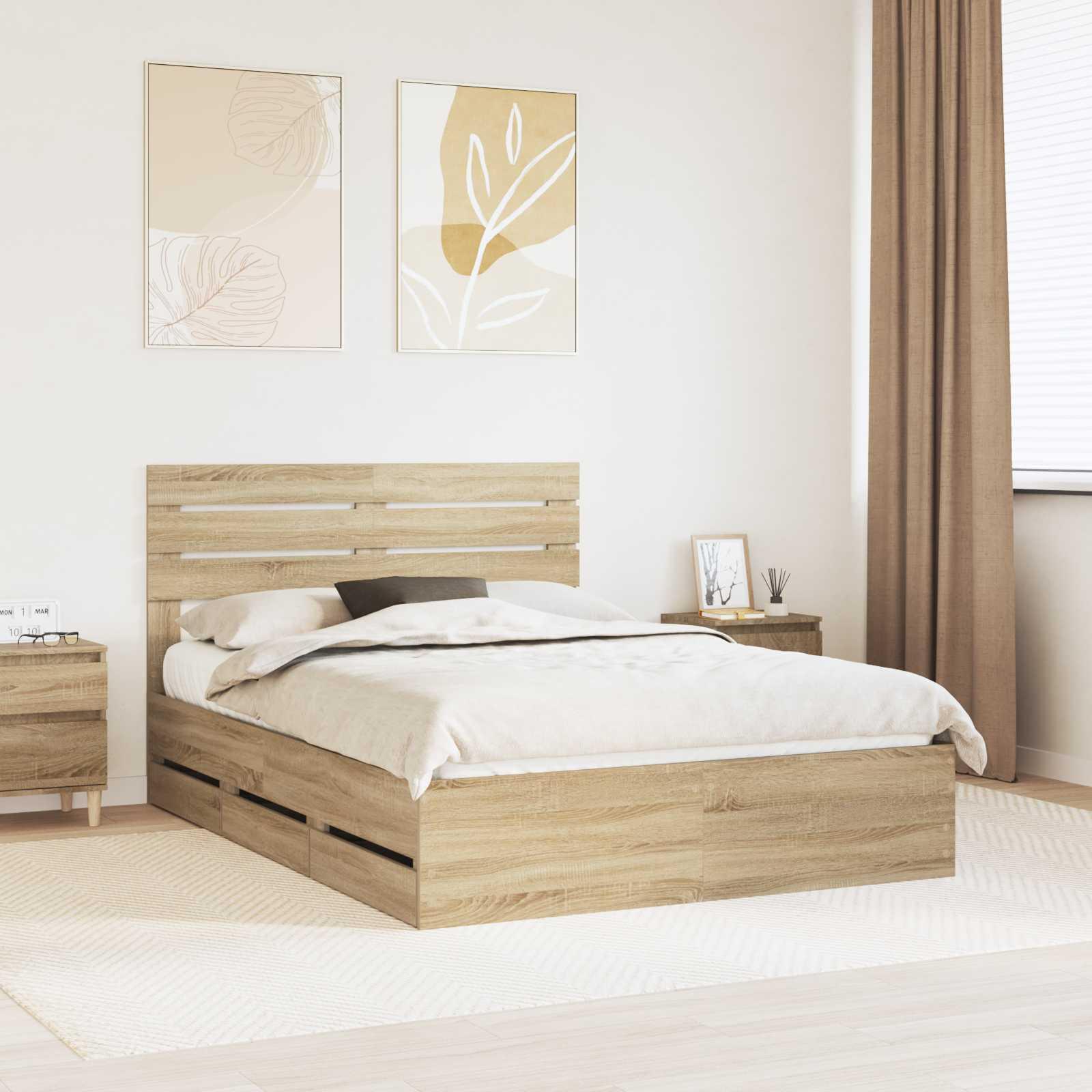 Sengestel med skuffe Sonoma eg 160 x 200 cm Ingeniørtræ billede