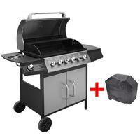 Gasgrill 6 + 1 grillzoner sort og sølvfarvet
