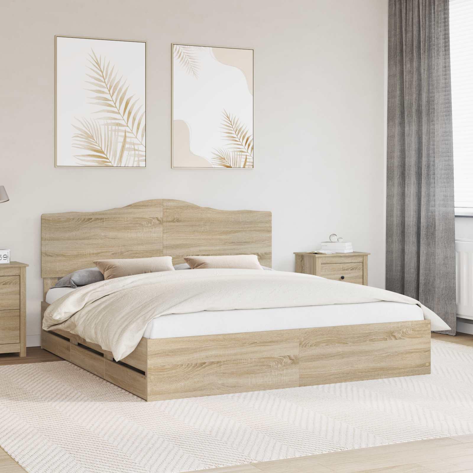 Sengestel med skuffe Sonoma eg 200 x 200 cm Ingeniørtræ billede