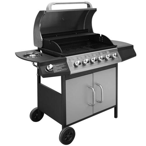 Gasgrill 6 + 1 grillzoner sort og sølvfarvet