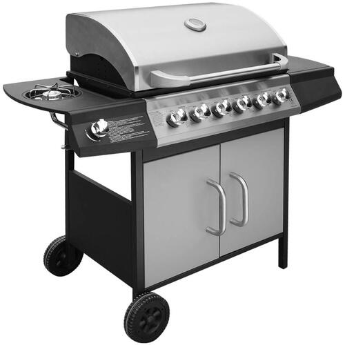 Gasgrill 6 + 1 grillzoner sort og sølvfarvet