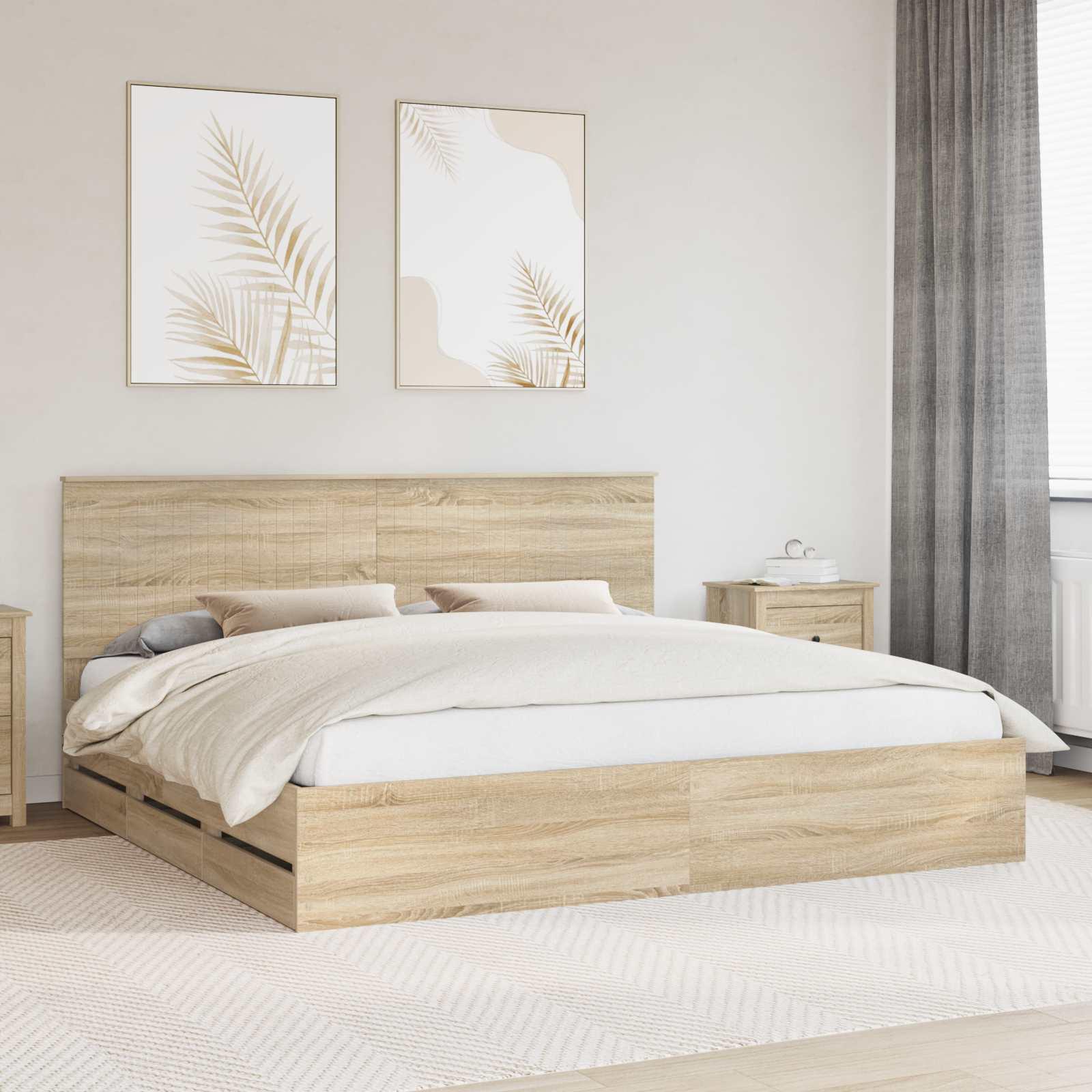 Sengestel med skuffe Sonoma eg 200 x 200 cm Ingeniørtræ billede