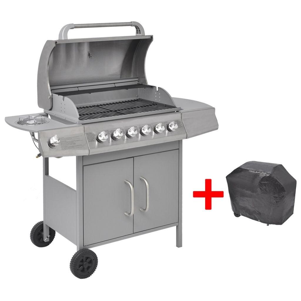 Gasgrill 6 + 1 grillzoner sølvfarvet