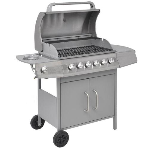Gasgrill 6 + 1 grillzoner sølvfarvet