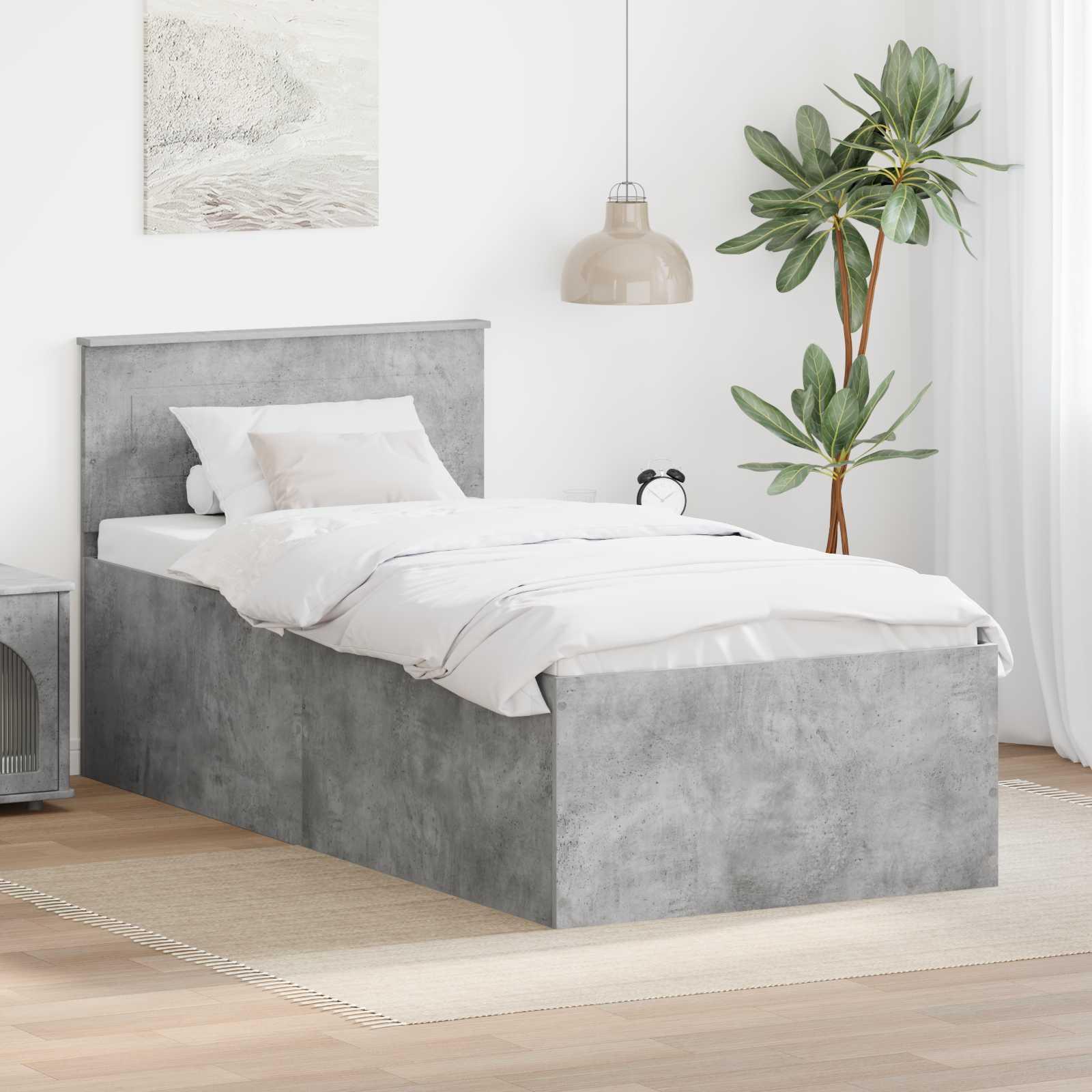 Sengestel med hovedgærde Beton Grå 90 x 190 cm Konstrueret træ billede