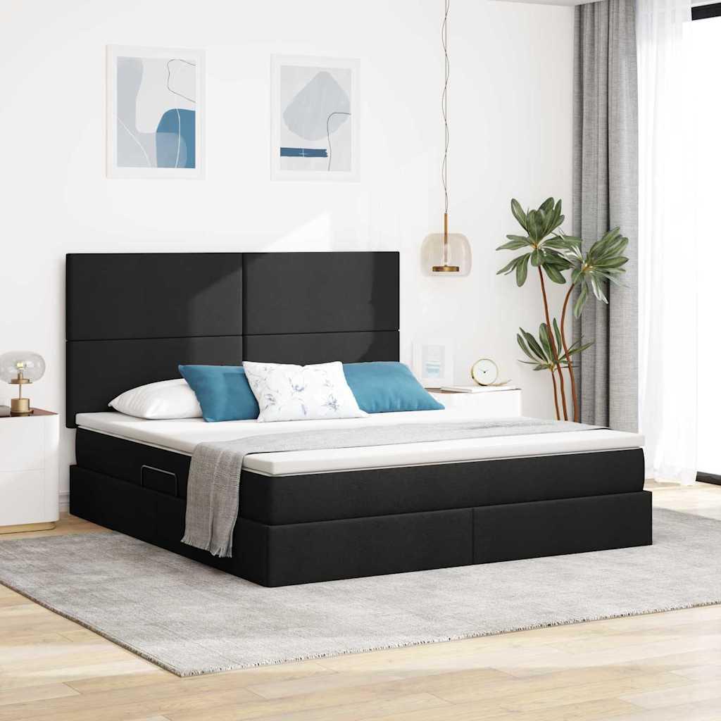 Seng med opbevaring og madras Sort 180 x 200 cm Polyester billede