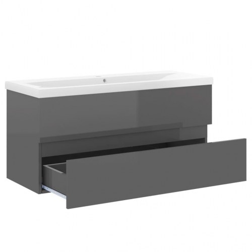 Vaskeskab med indbygget håndvask spånplade grå højglans