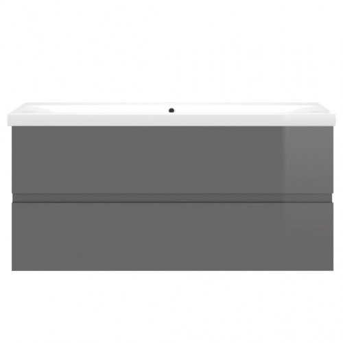 Vaskeskab med indbygget håndvask spånplade grå højglans