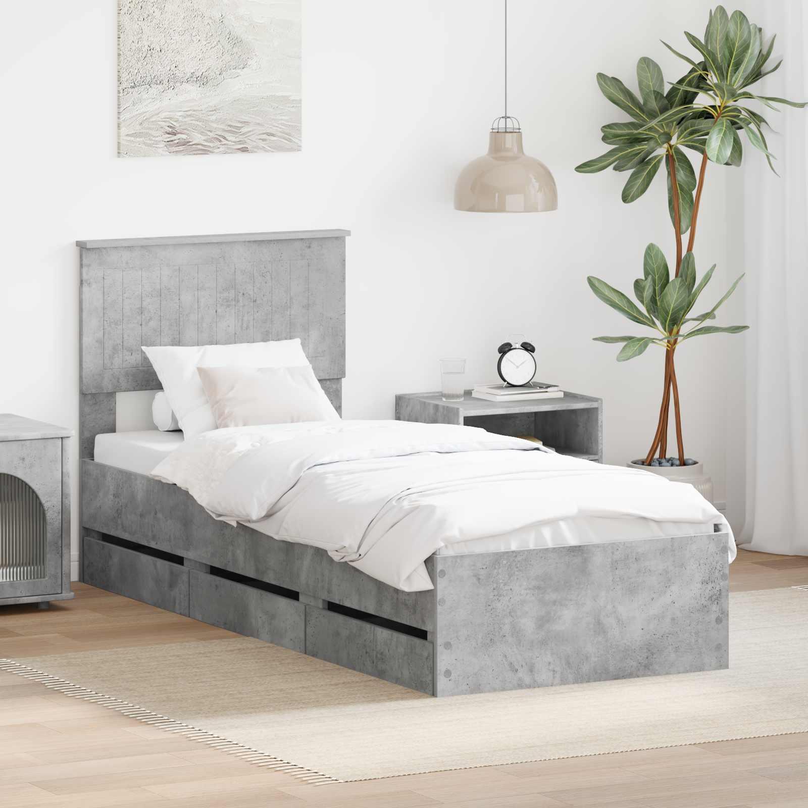 Sengestel med skuffe Beton Grå 75 x 190 cm Ingeniørtræ billede