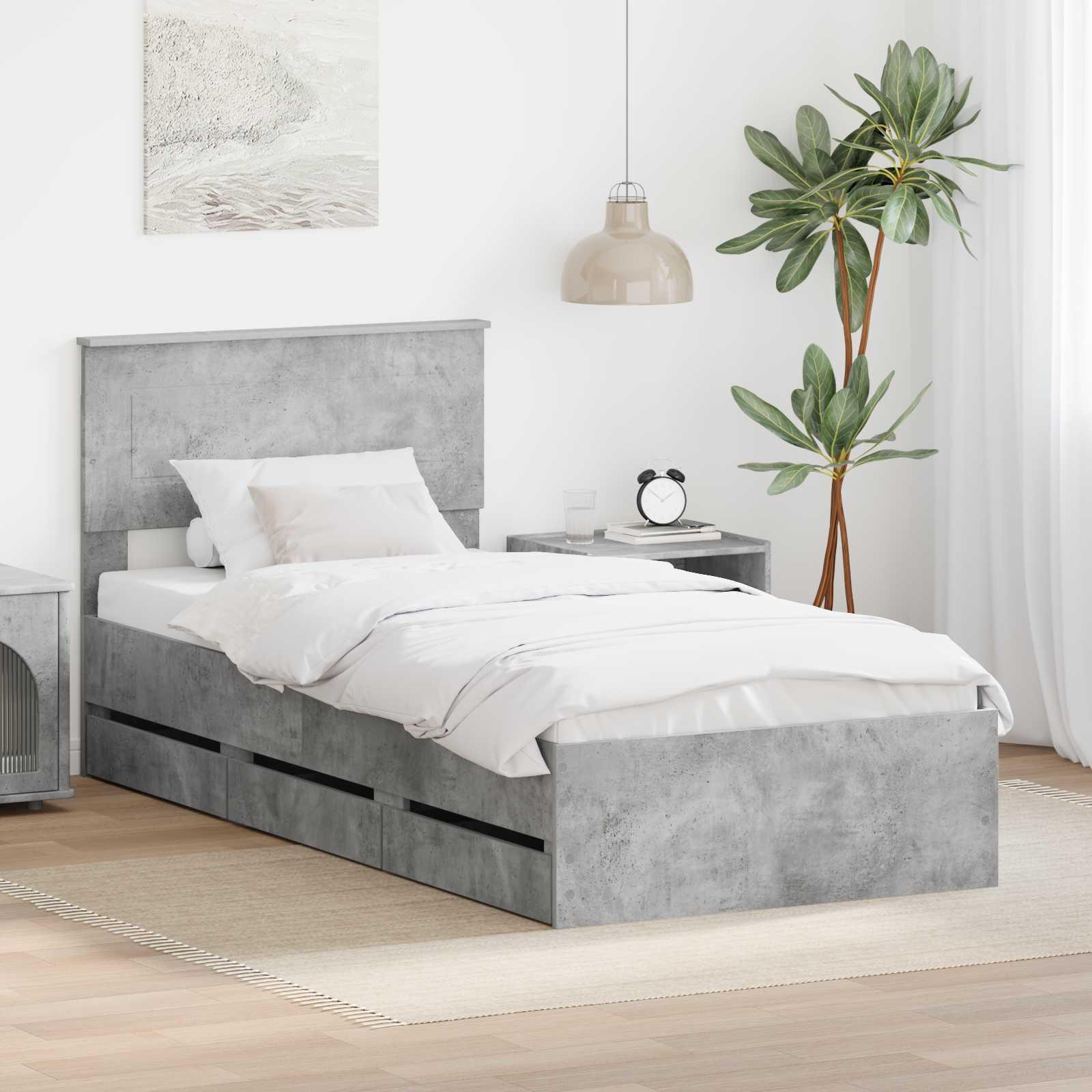 Sengestel med skuffe Beton Grå 90 x 200 cm Ingeniørtræ billede