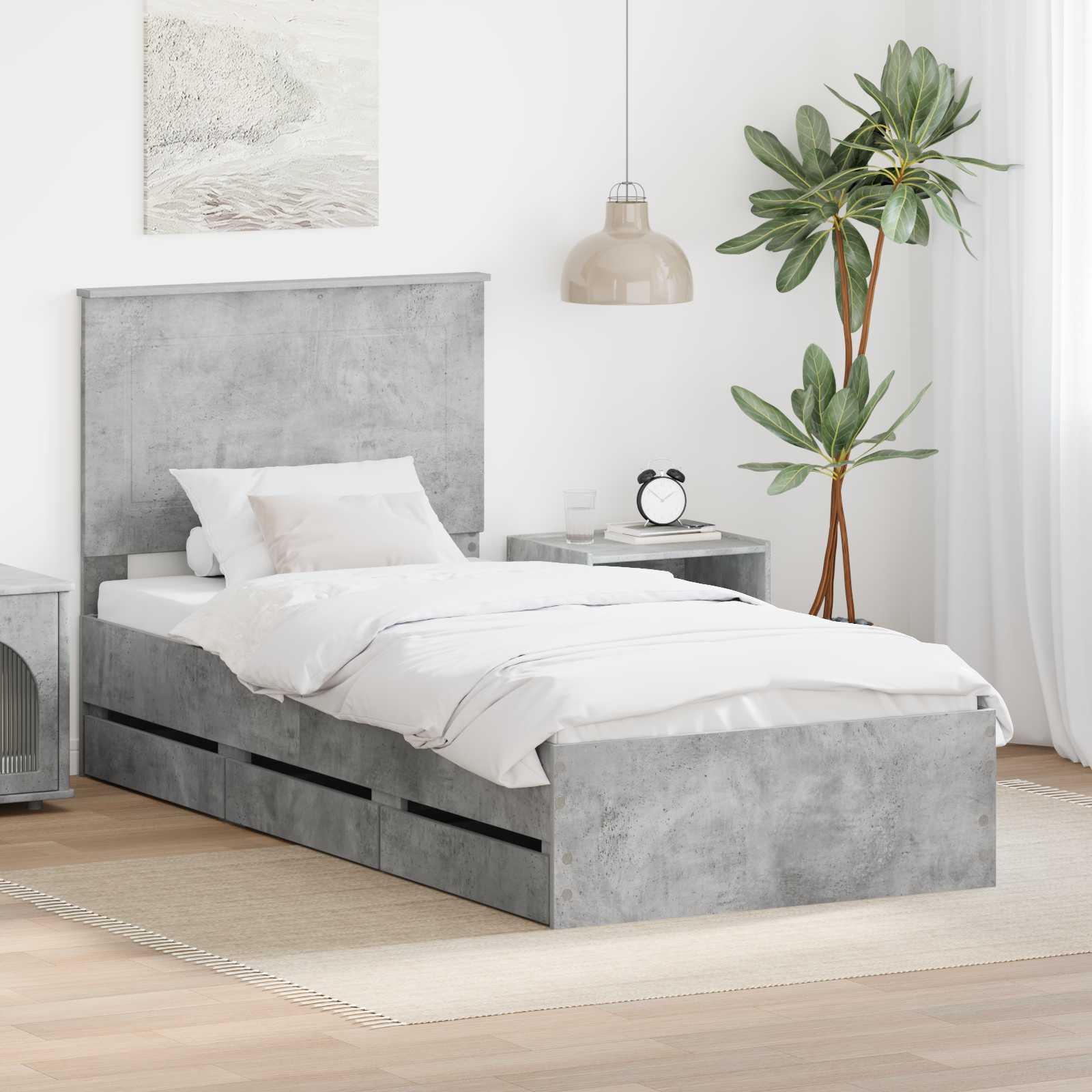 Sengestel med skuffe Beton Grå 90 x 190 cm Ingeniørtræ billede