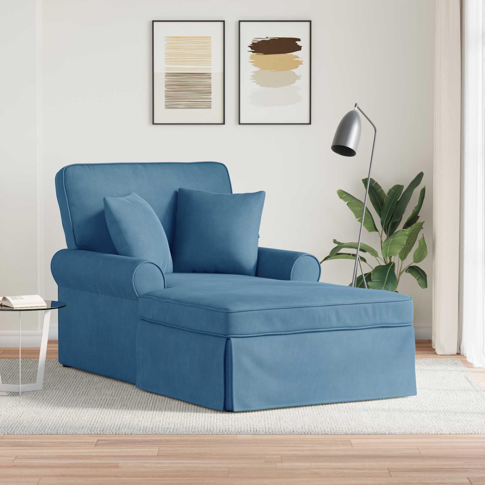 Chaise lounge med volant Blå 91 x 157 x 91 cm Ribbet stof billede