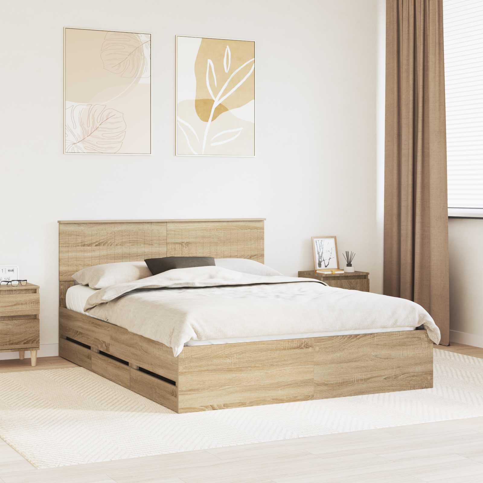Sengestel med skuffe Sonoma eg 150 x 200 cm Ingeniørtræ billede