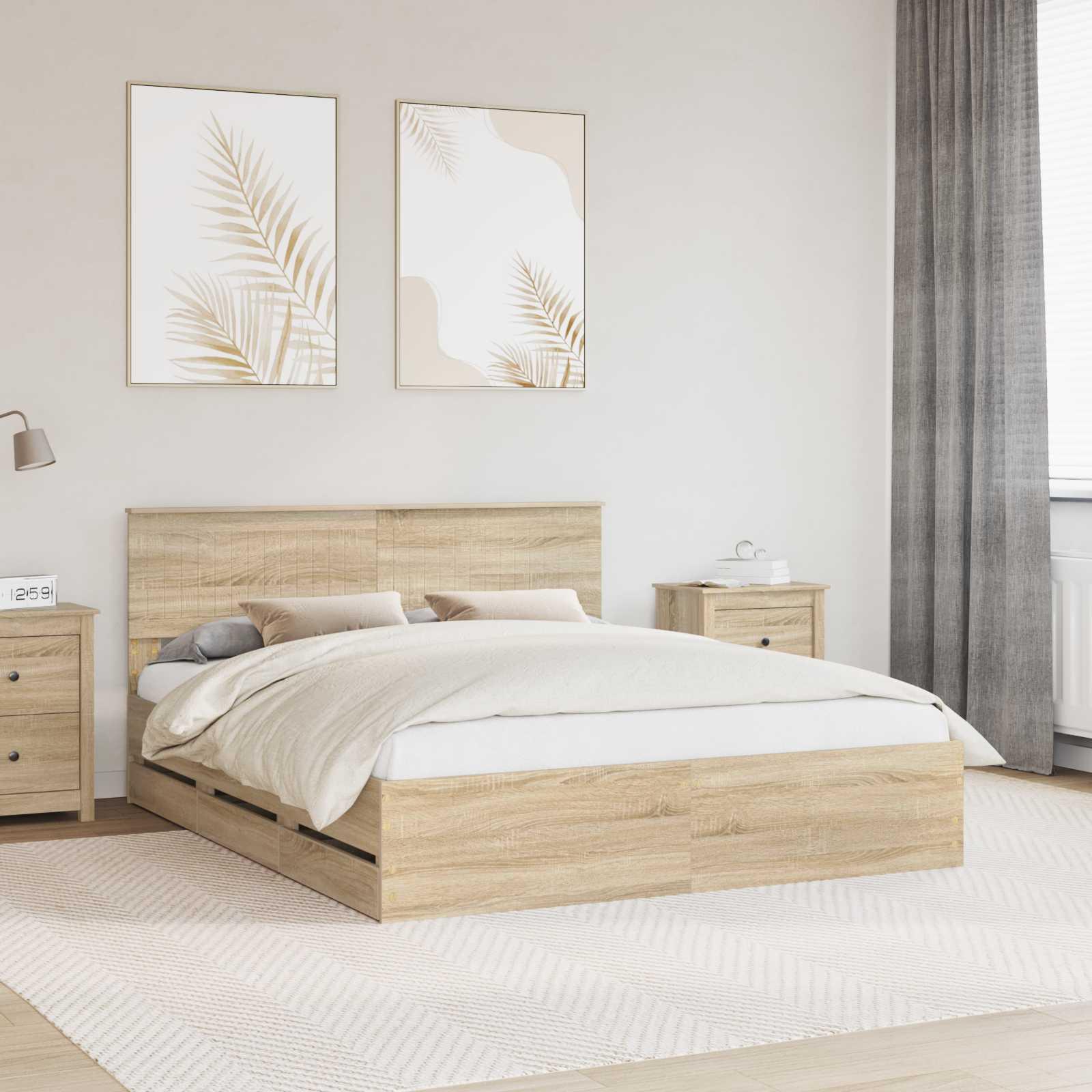Sengestel med skuffe Sonoma eg 160 x 200 cm Ingeniørtræ billede