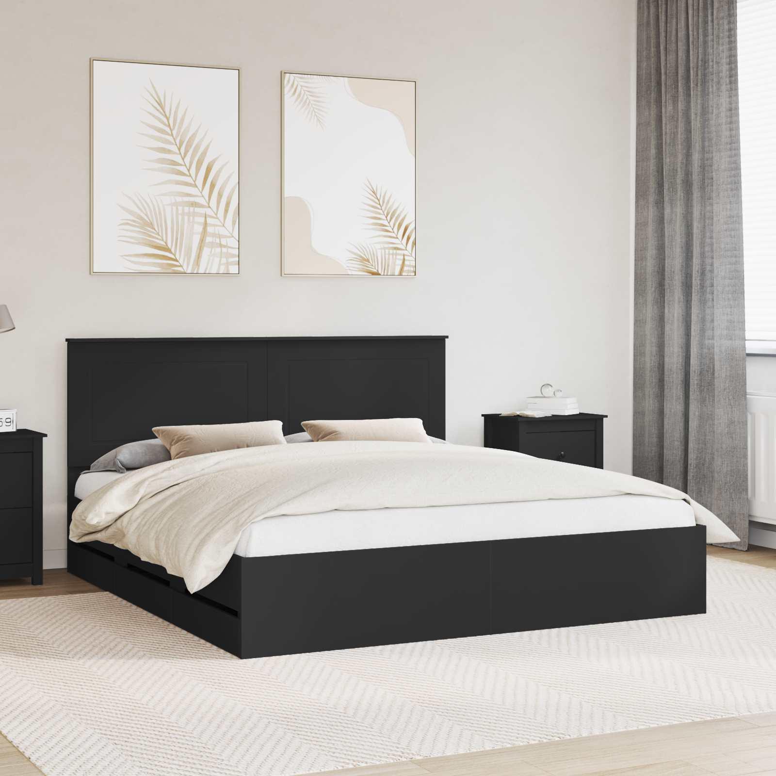 Sengestel med skuffe Sort 180 x 200 cm Ingeniørtræ billede