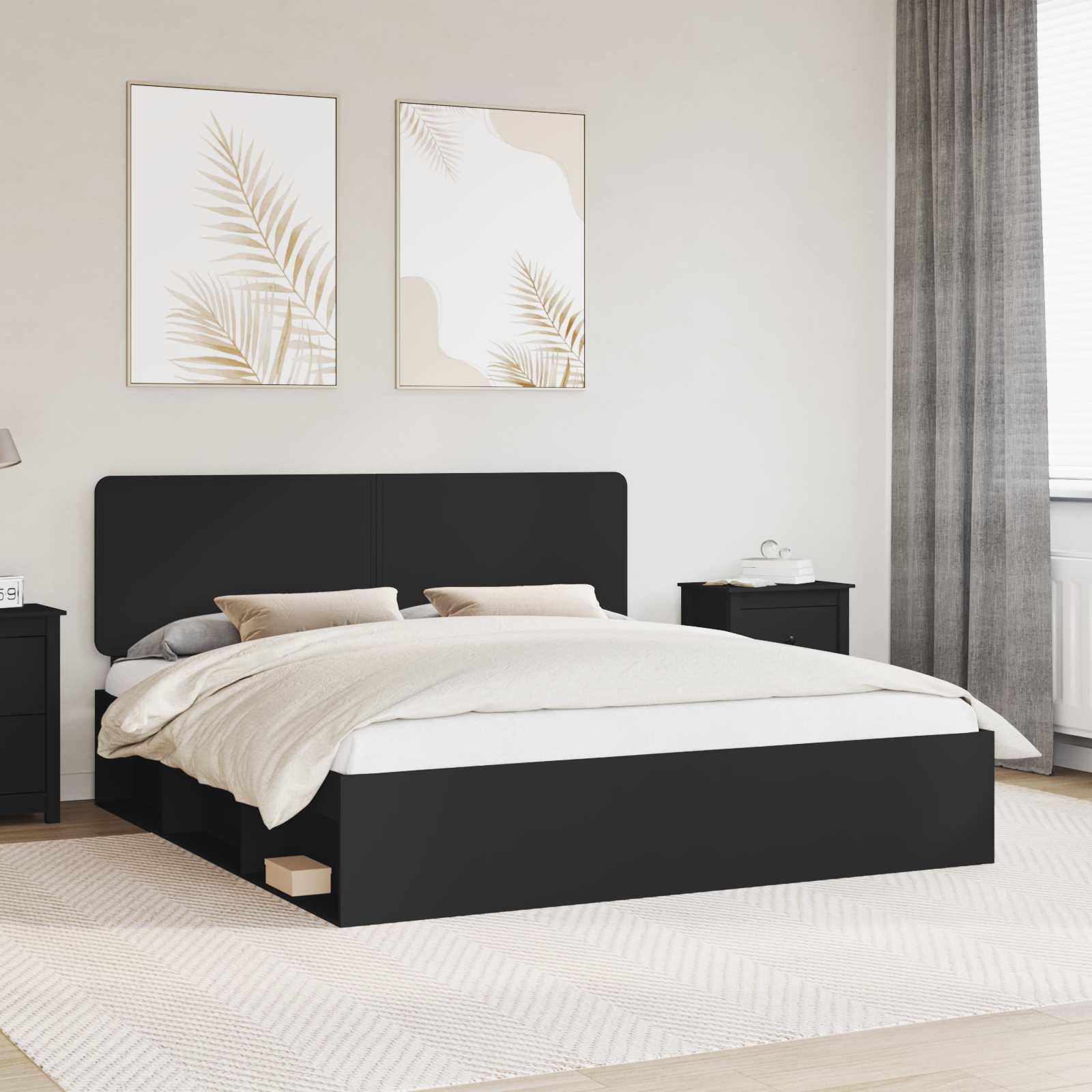 Sengestel med hovedgærde Sort 180 x 200 cm Massiv fyrretræ billede
