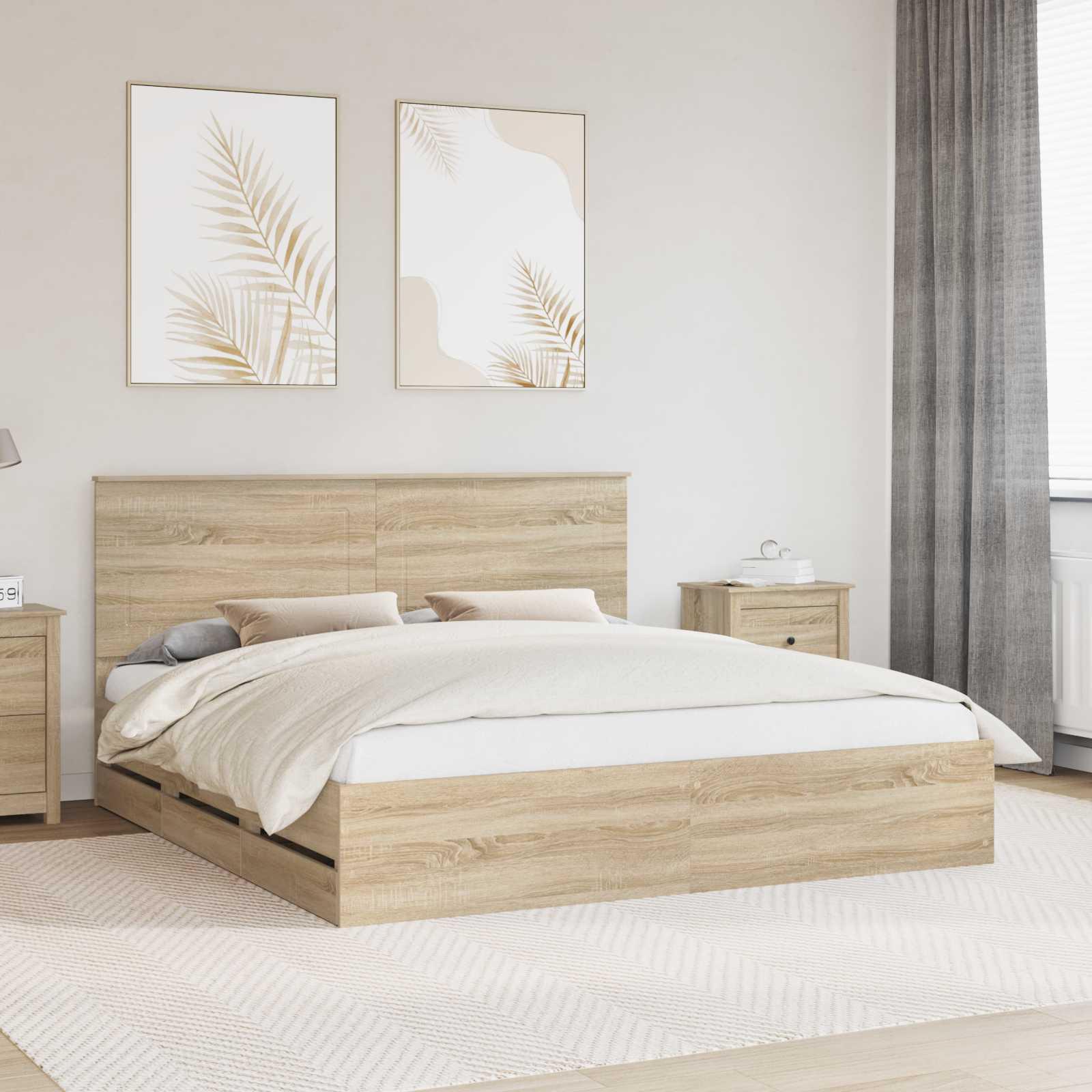 Sengestel med skuffe Sonoma eg 200 x 200 cm Ingeniørtræ billede
