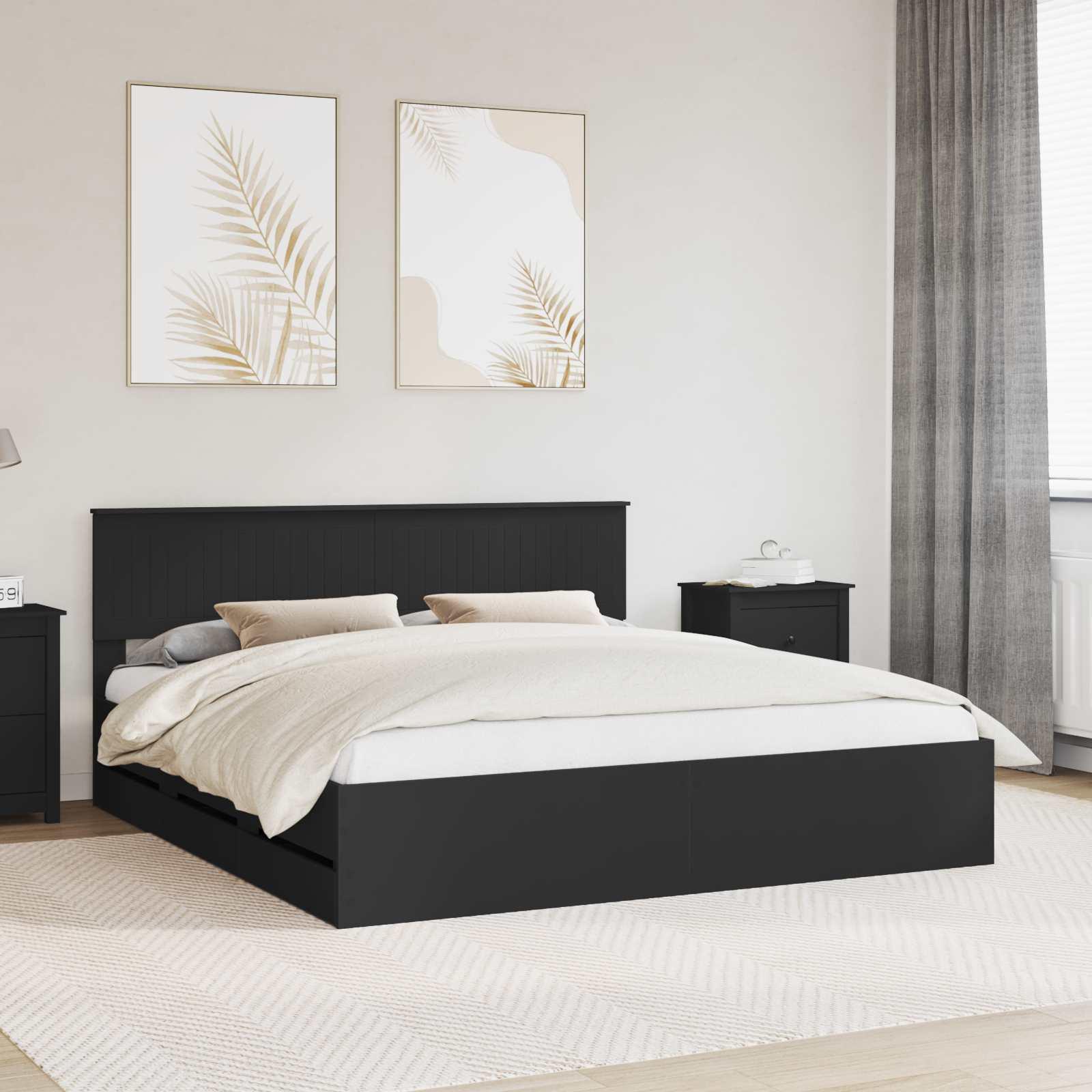 Sengestel med skuffe Sort 180 x 200 cm Ingeniørtræ billede