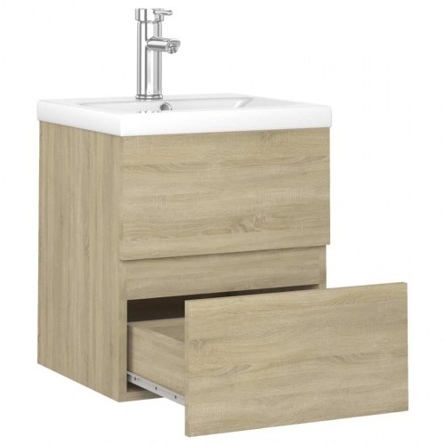 Vaskeskab med indbygget håndvask spånplade sonoma-eg