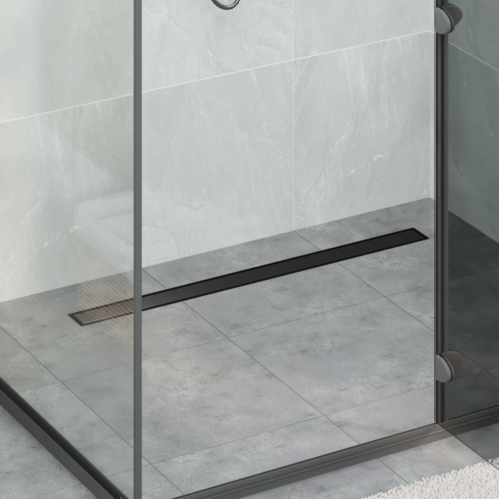 Bruserafløb 2-i-1 med 360° Siphon Sort 90 cm Rustfrit Stål 304 billede