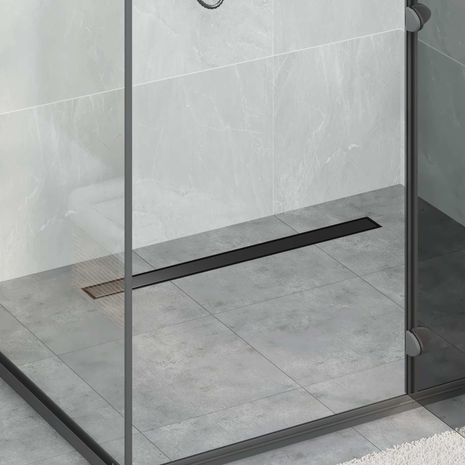 Bruserafløb 2-i-1 med 360° Siphon Sort 80 cm Rustfrit Stål 304 billede