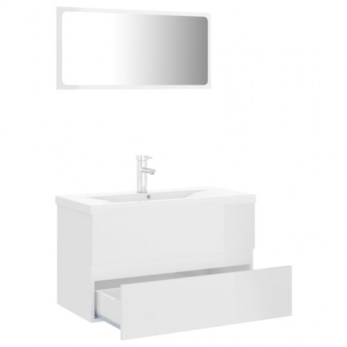Badeværelsesmøbelsæt spånplade hvid højglans