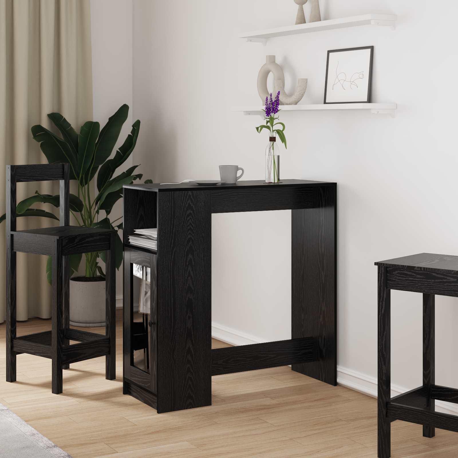 Barbord med hylde Sort eg 101 x 40 x 103,5 cm Konstrueret træ billede