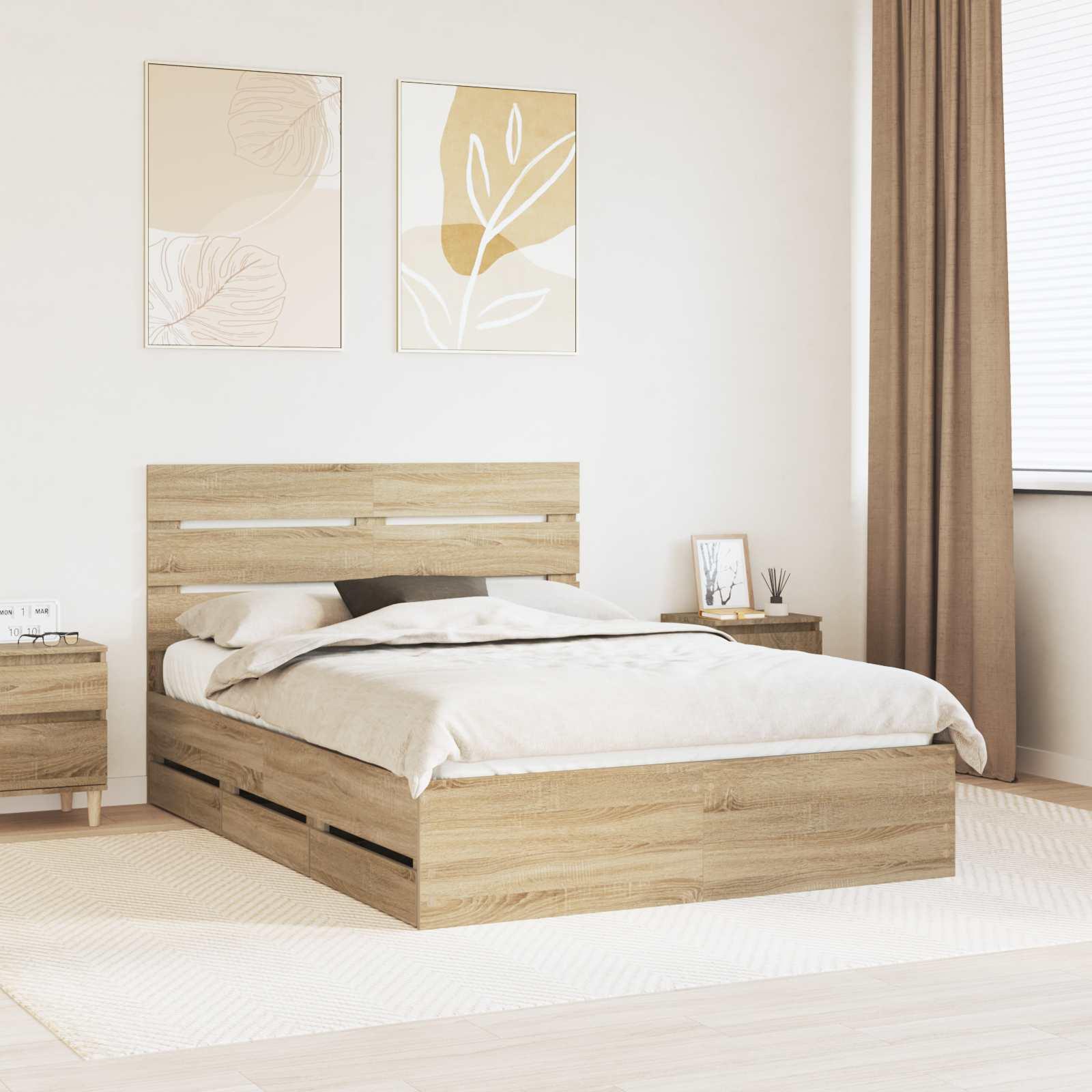 Sengestel med skuffe Sonoma eg 140 x 190 cm Ingeniørtræ billede