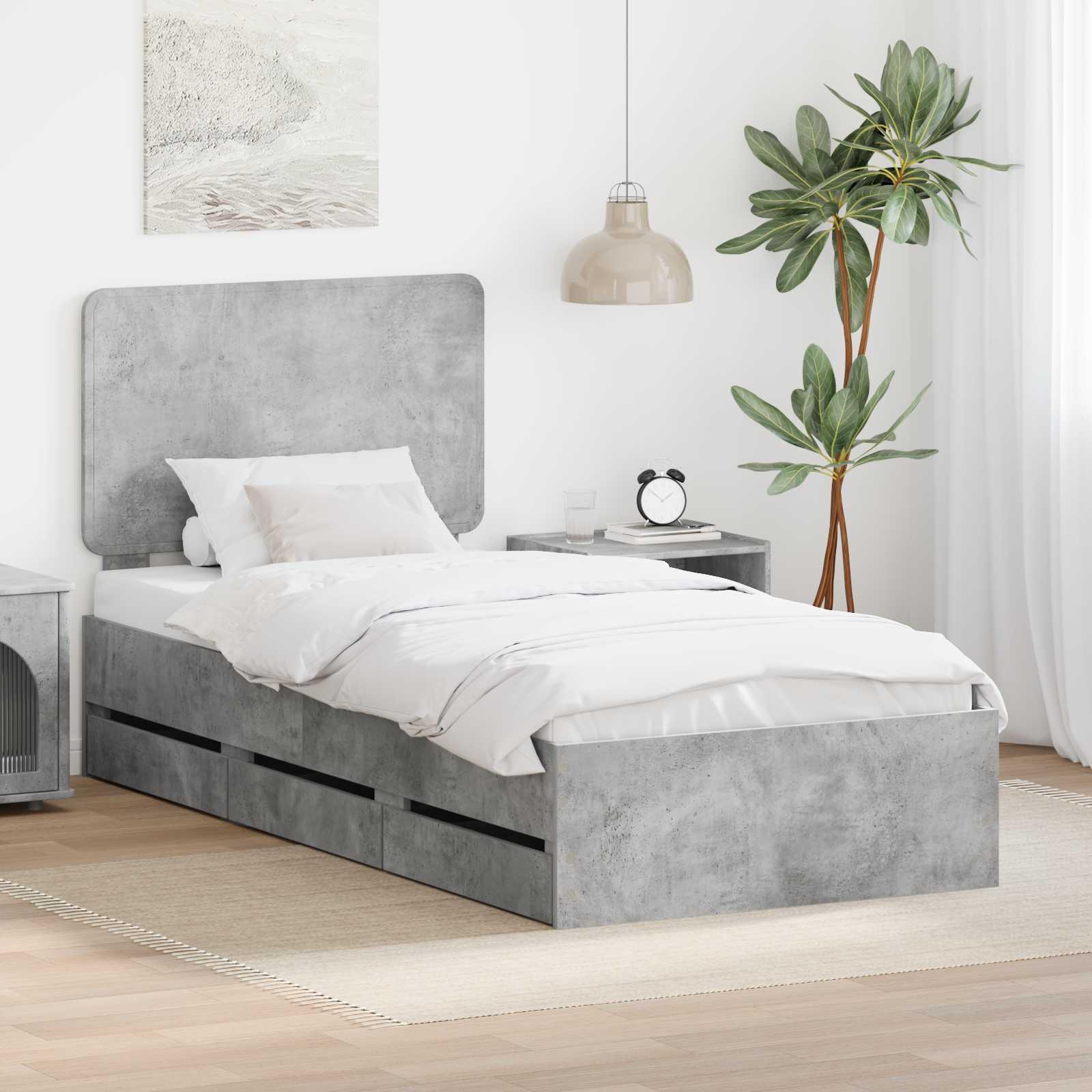 Sengestel med skuffe Beton Grå 90 x 200 cm Ingeniørtræ billede