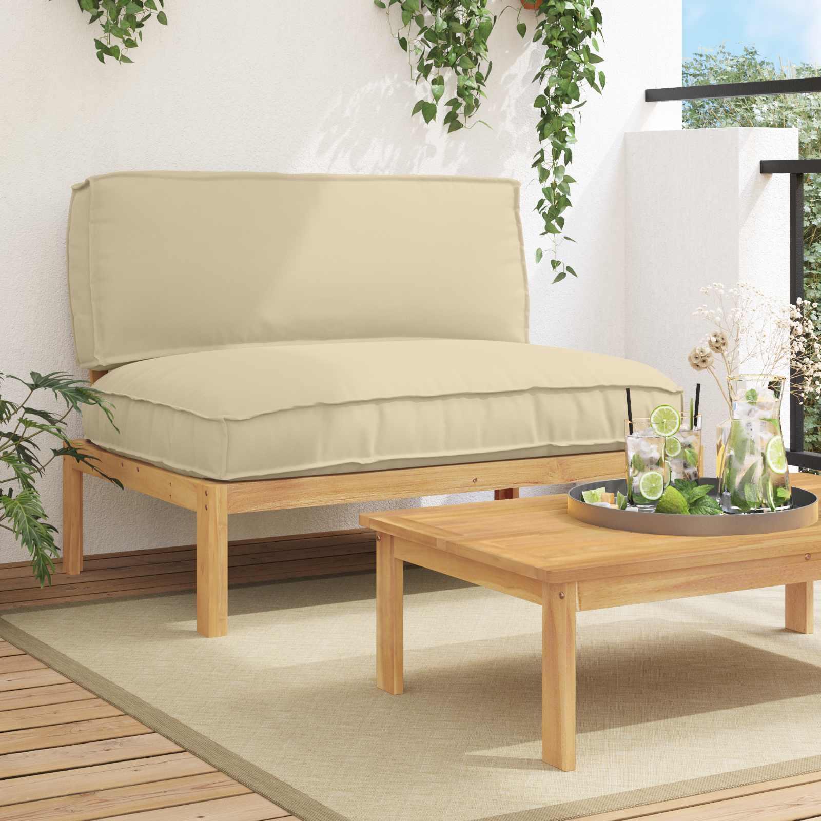 Sofa sæt med puder i beige 120 x 92 x 69 cm i massivt akacietræ