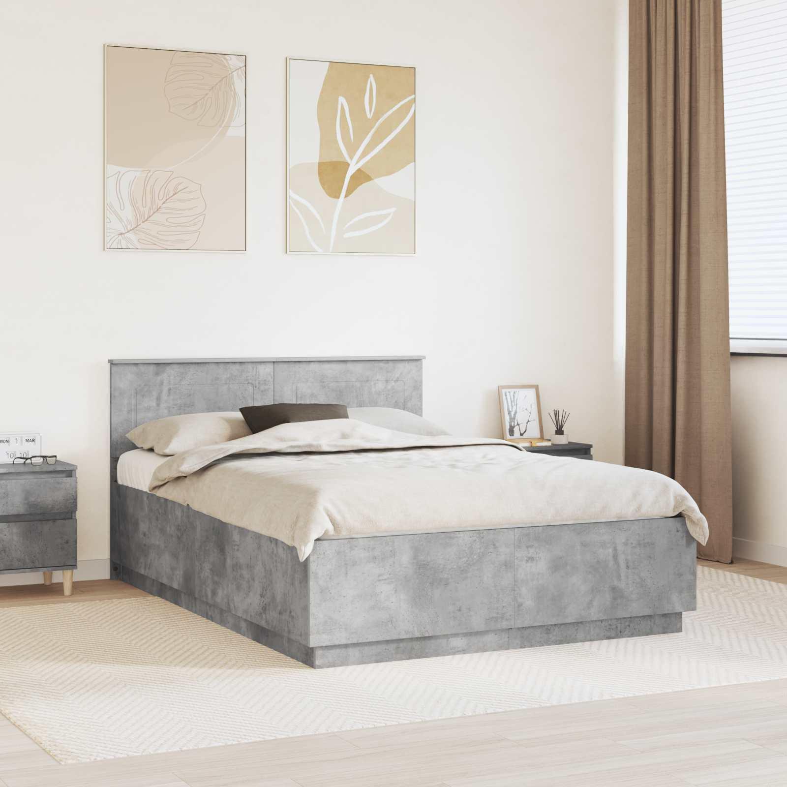 Sengestel med hovedgærde Beton Grå 150 x 200 cm Konstrueret træ billede