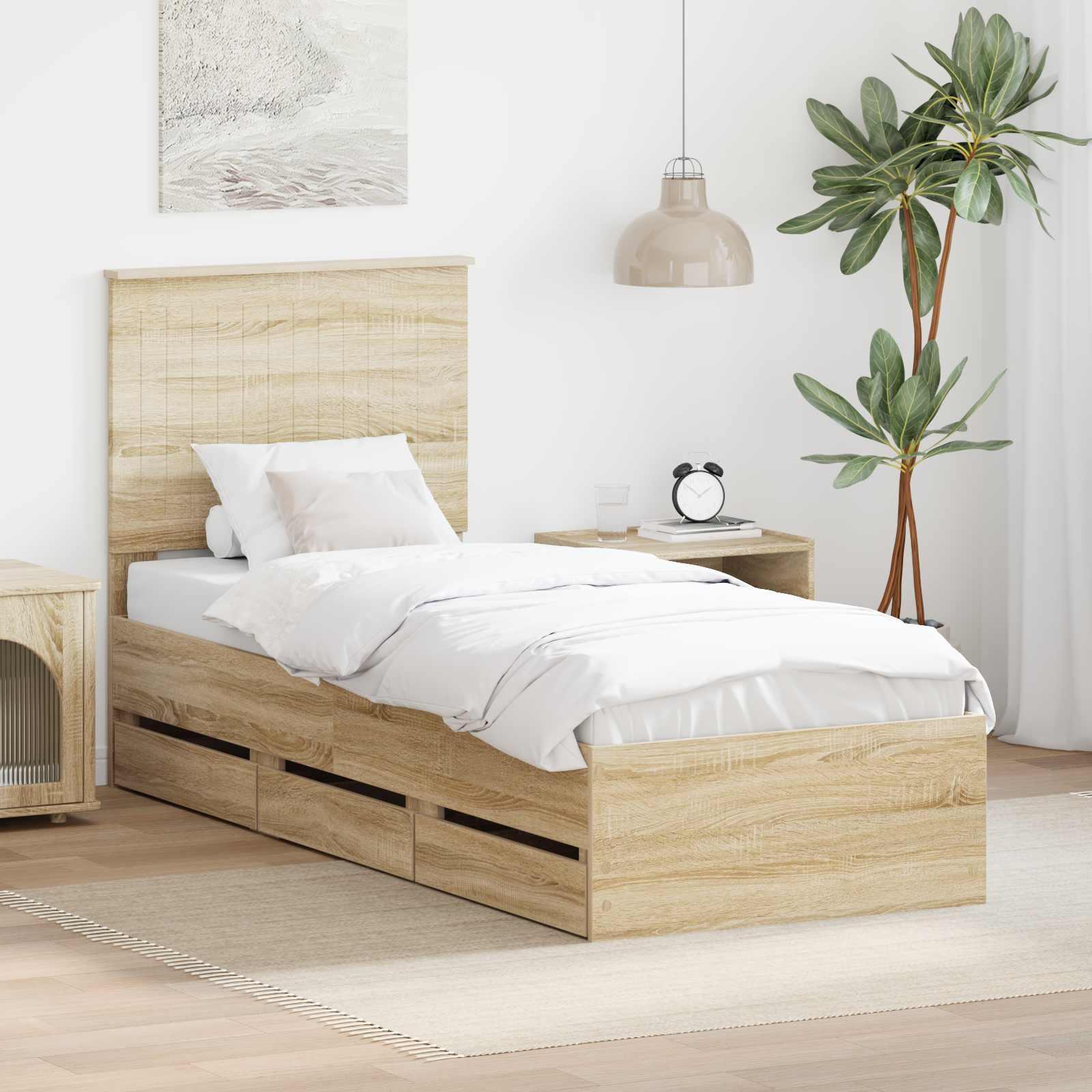 Sengestel med skuffe Sonoma eg 75 x 190 cm Ingeniørtræ billede