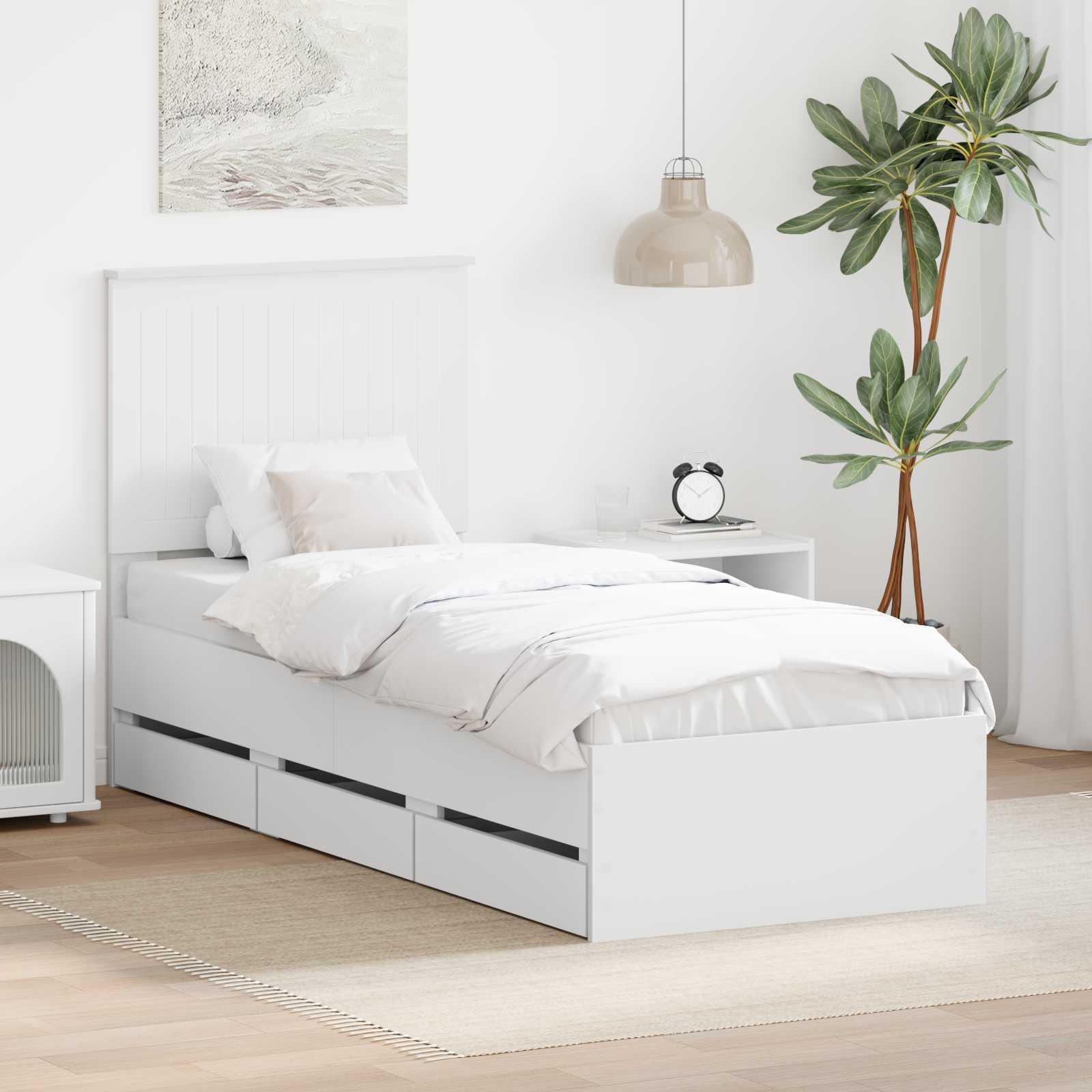 Sengestel med skuffe Hvid 75 x 190 cm Ingeniørtræ billede
