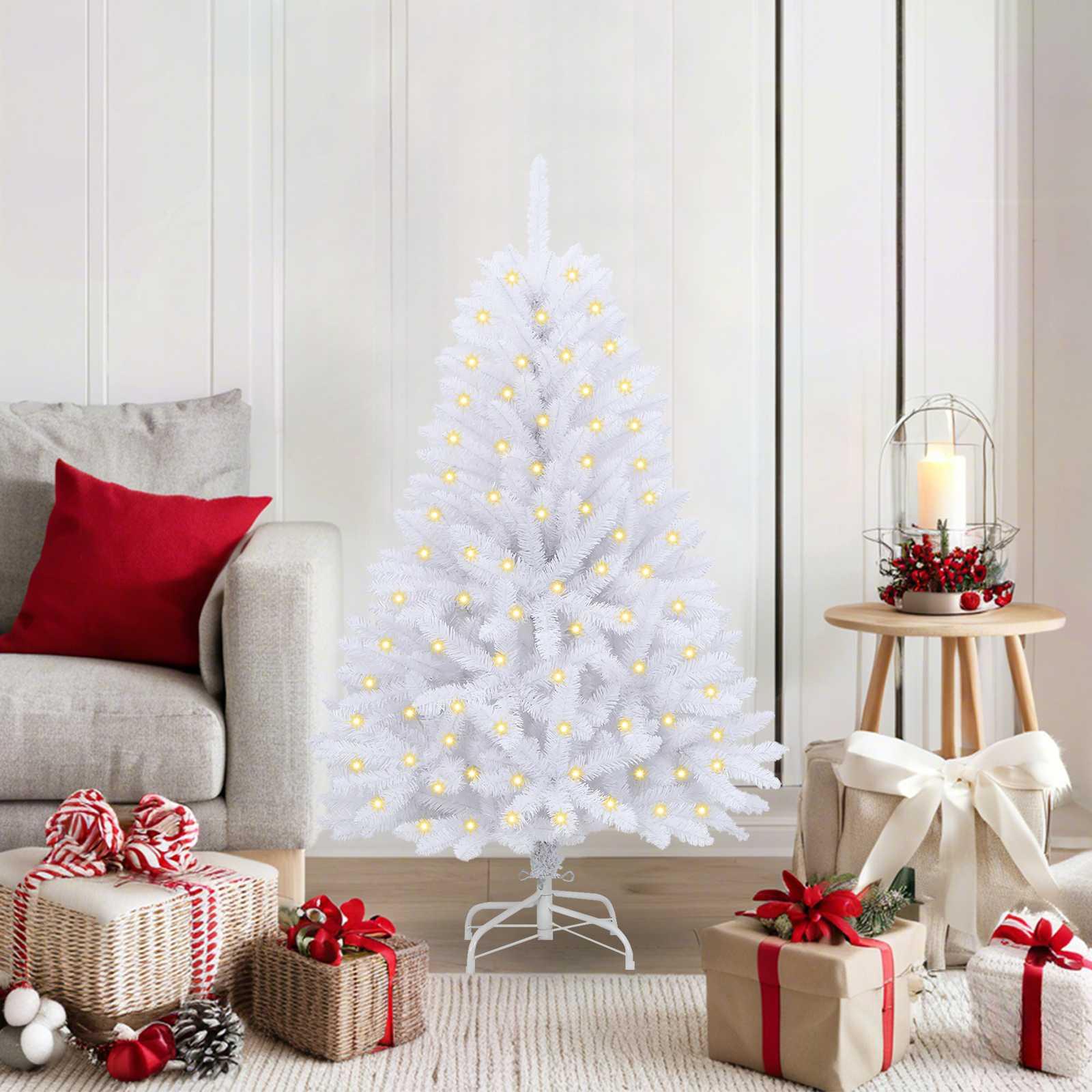 Kunstigt juletræ med 150 LED'er Hvid 120 cm PVC og metal billede