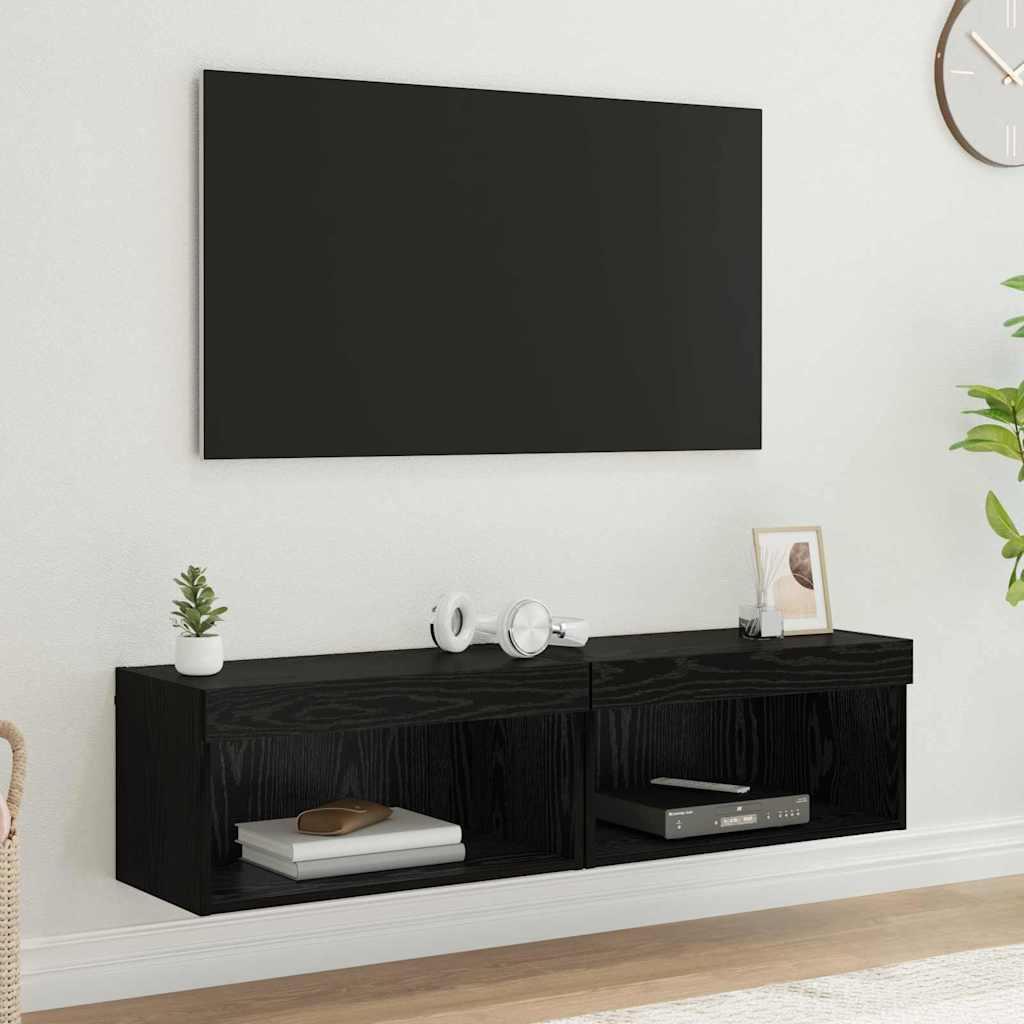 TV skabe 2 stk Sort eg 60 x 30 x 30 cm Konstrueret træ billede