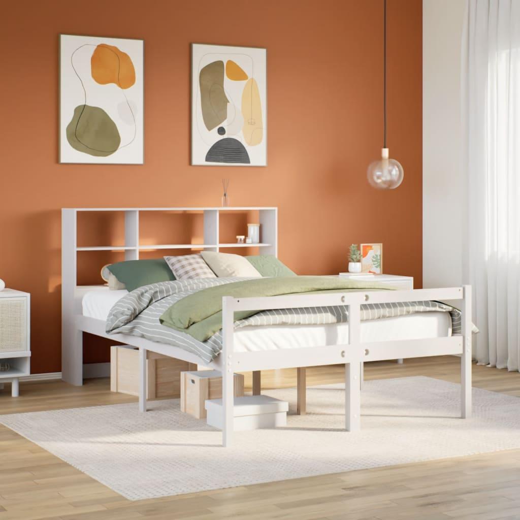 Seng med reol uden madras 160x200 cm massivt fyrretræ hvid billede