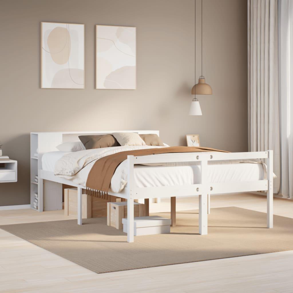 Seng med reol uden madras 160x200 cm massivt fyrretræ hvid billede