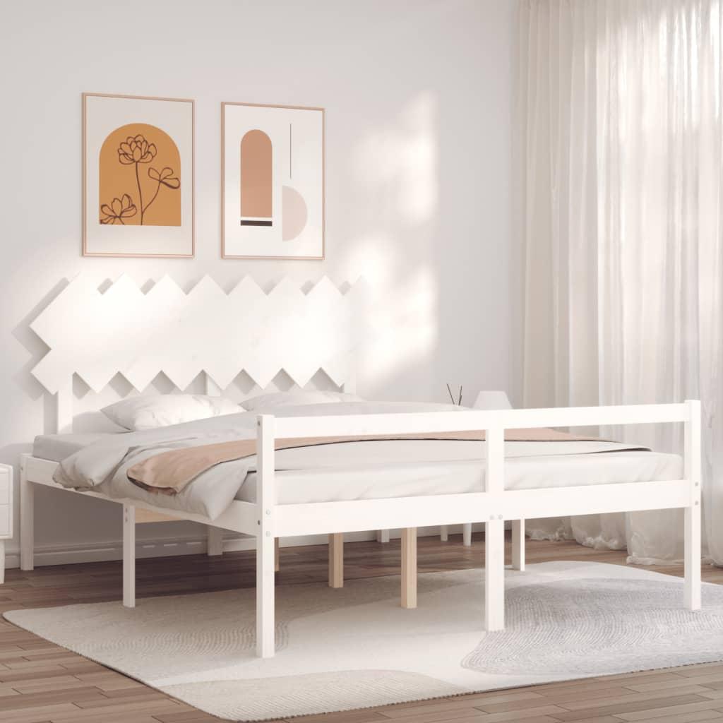 Seniorseng med sengegavl 160x200 cm massivt træ hvid billede