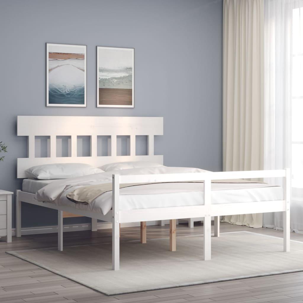 Seniorseng med sengegavl 160x200 cm massivt træ hvid billede