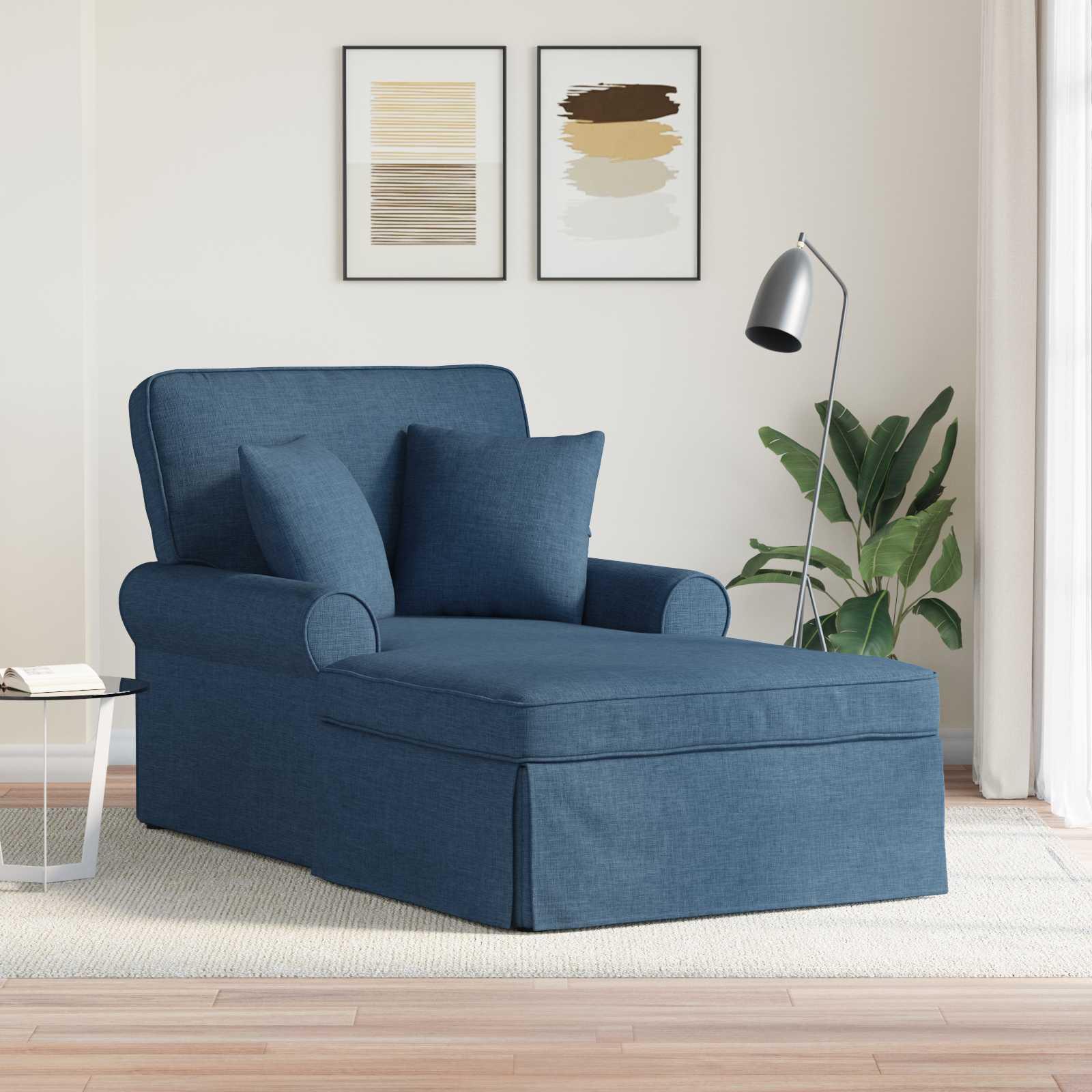 Chaise lounge med volant med pude Blå 91 x 157 x 91 cm Stof billede