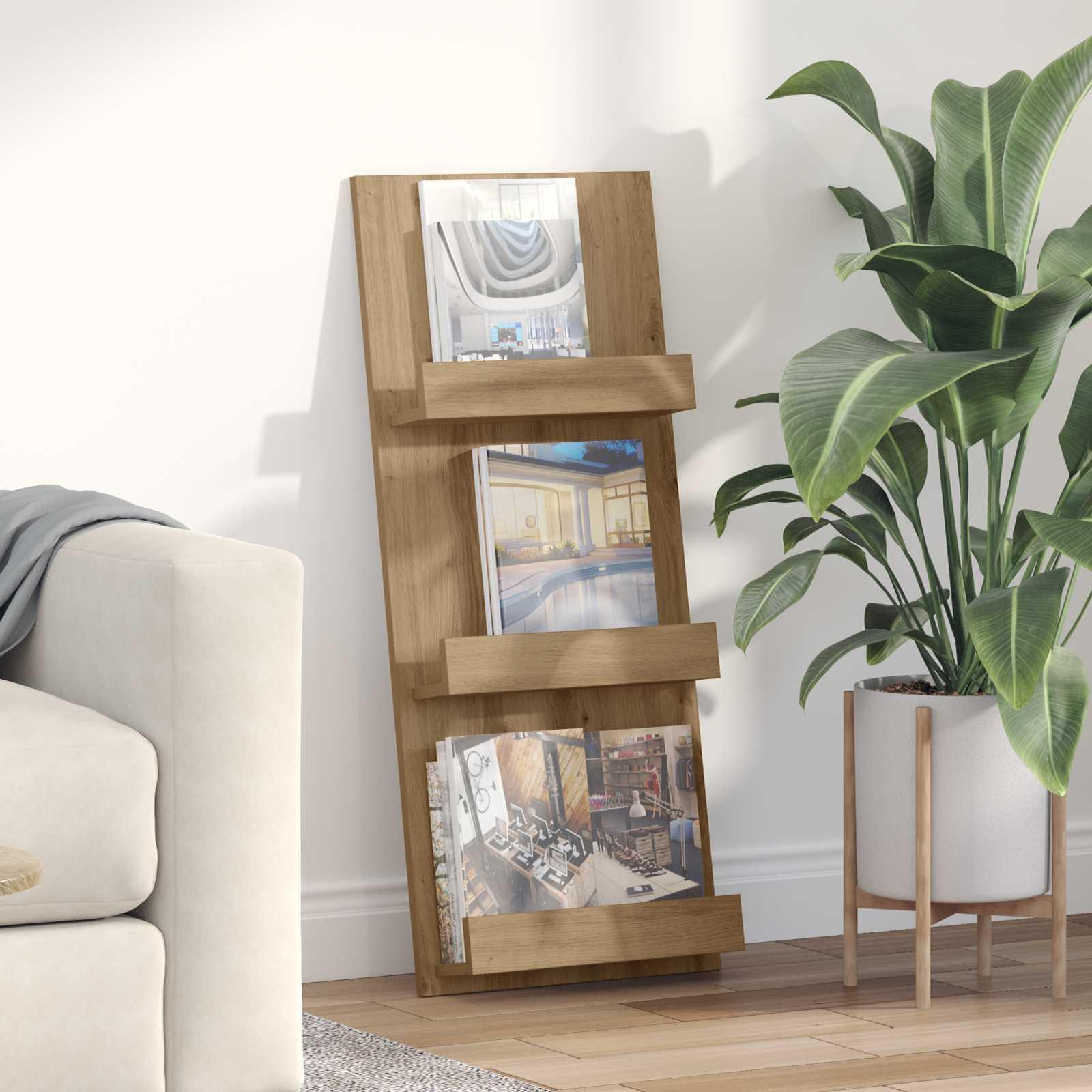 Magasin Rack Artisan Egetræ 51 x 11 x 102 cm Konstrueret træ billede