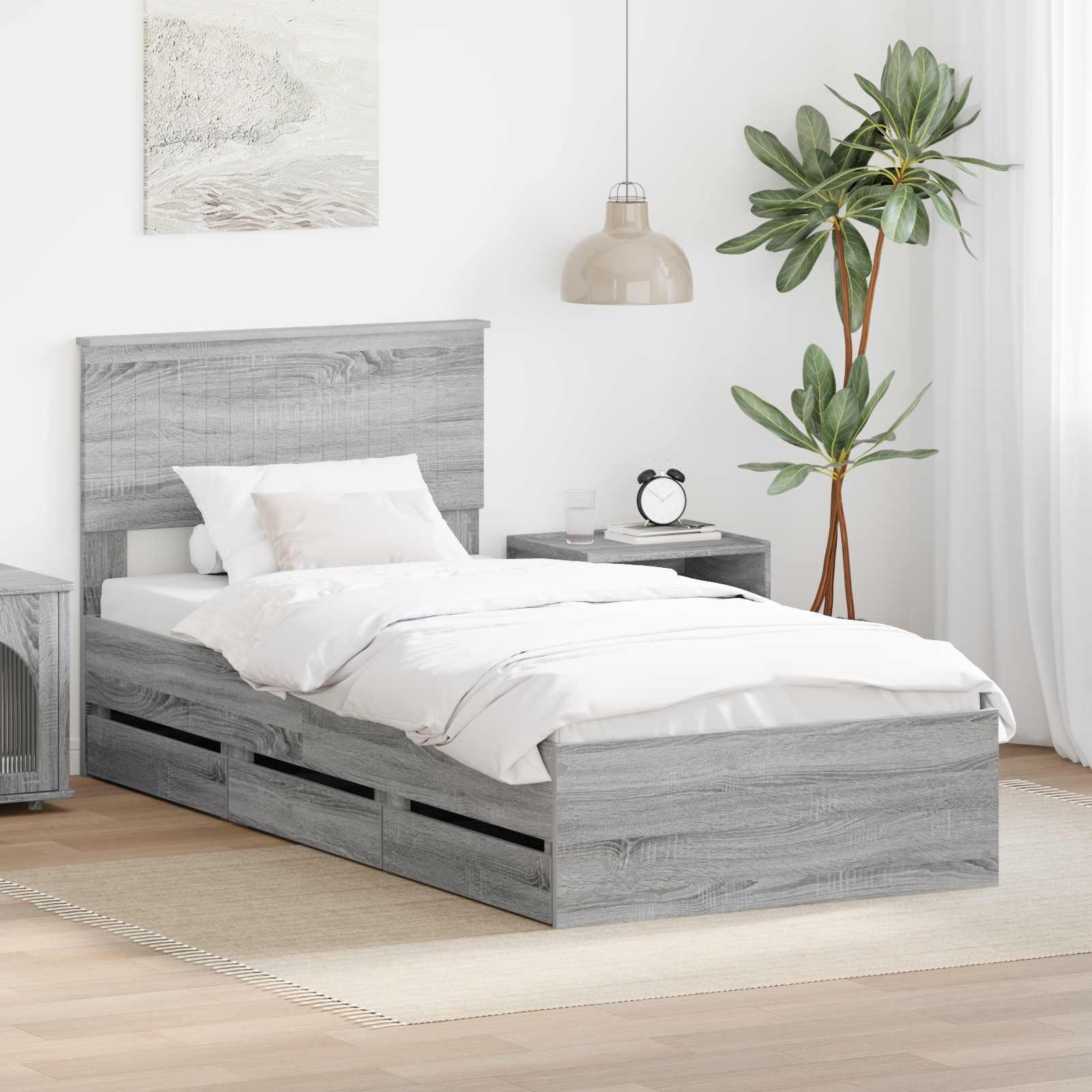 Sengestel med skuffe Grå Sonoma 90 x 190 cm Ingeniørtræ billede