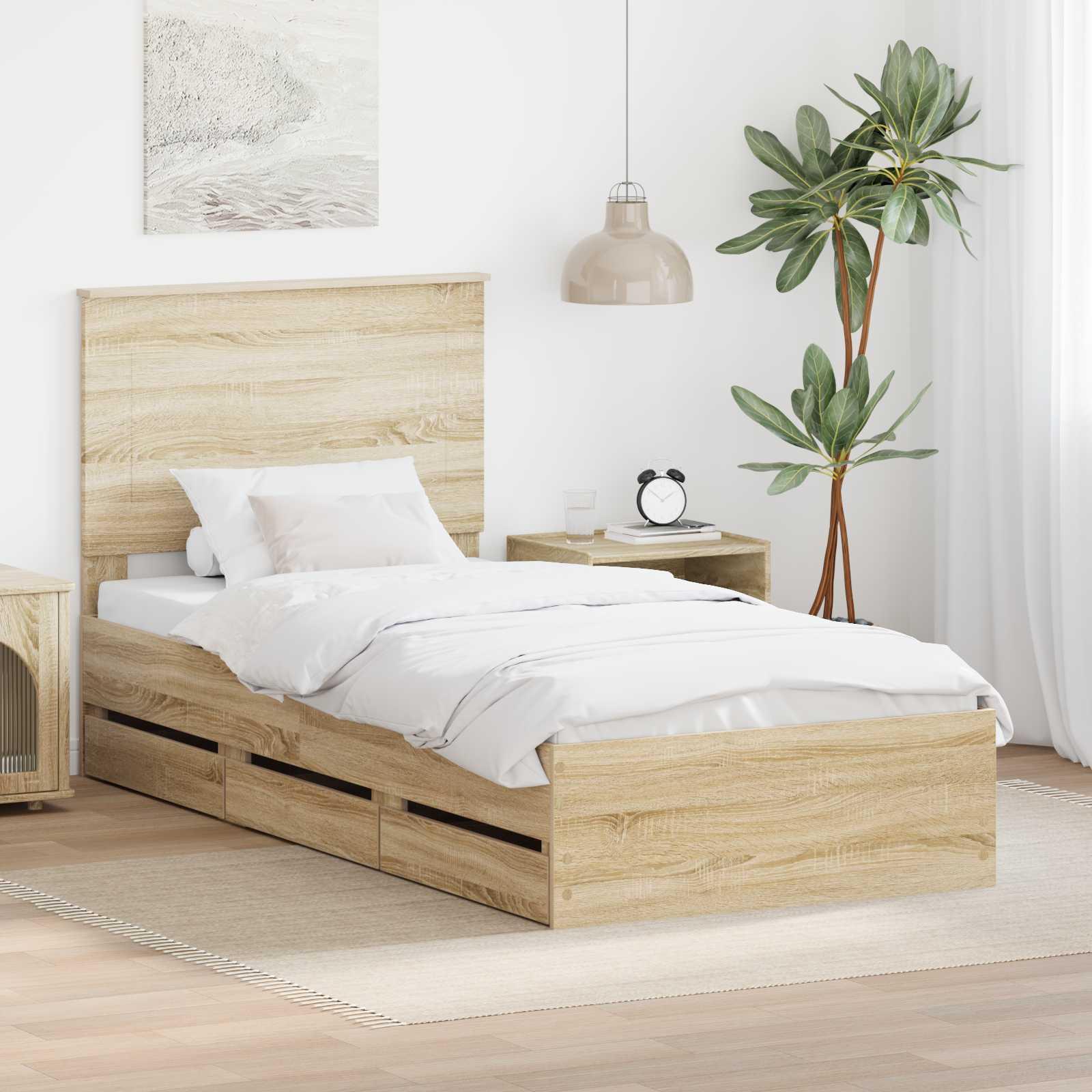 Sengestel med skuffe Sonoma eg 100 x 200 cm Ingeniørtræ billede