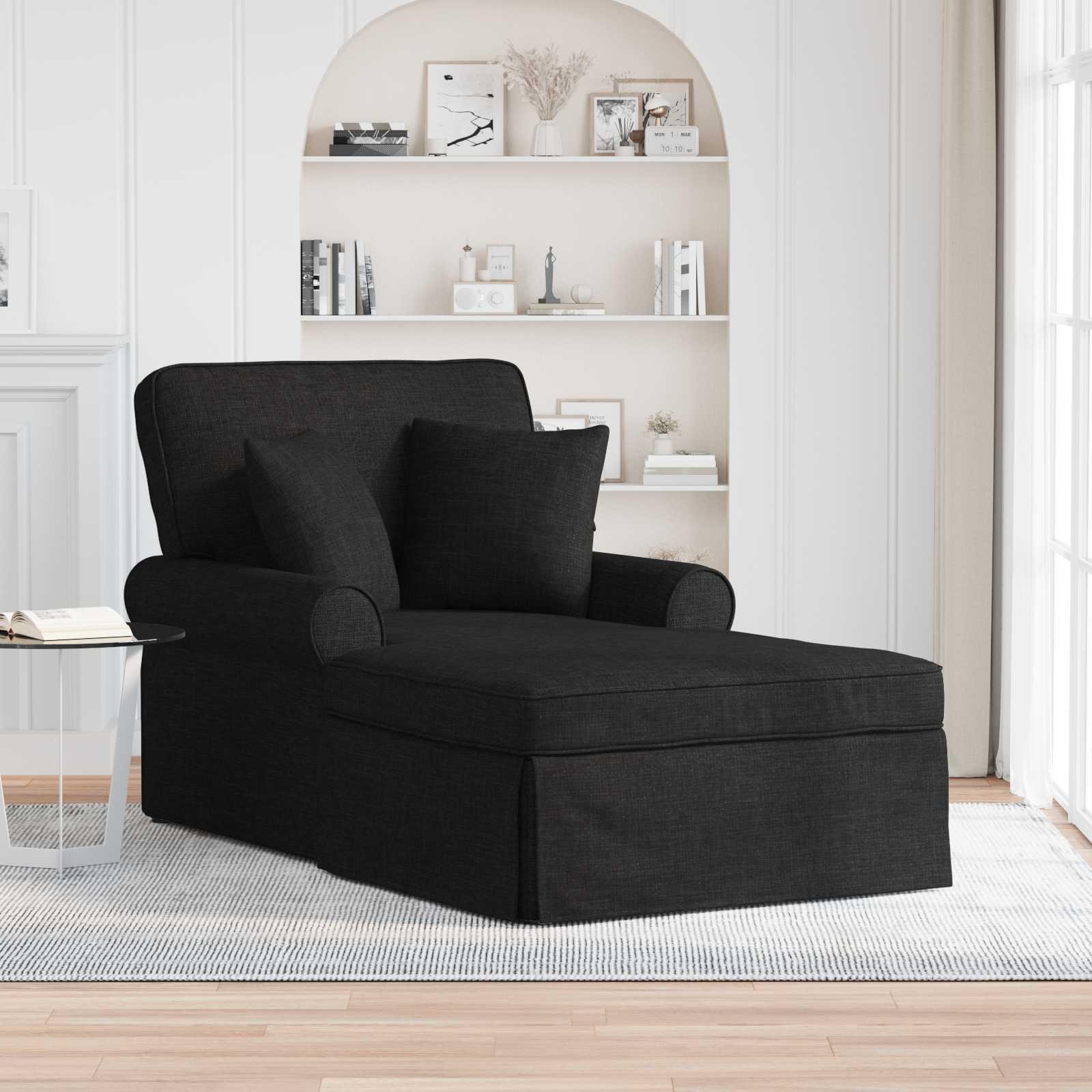 Chaise lounge med volant med pude Sort 91 x 157 x 91 cm Stof billede