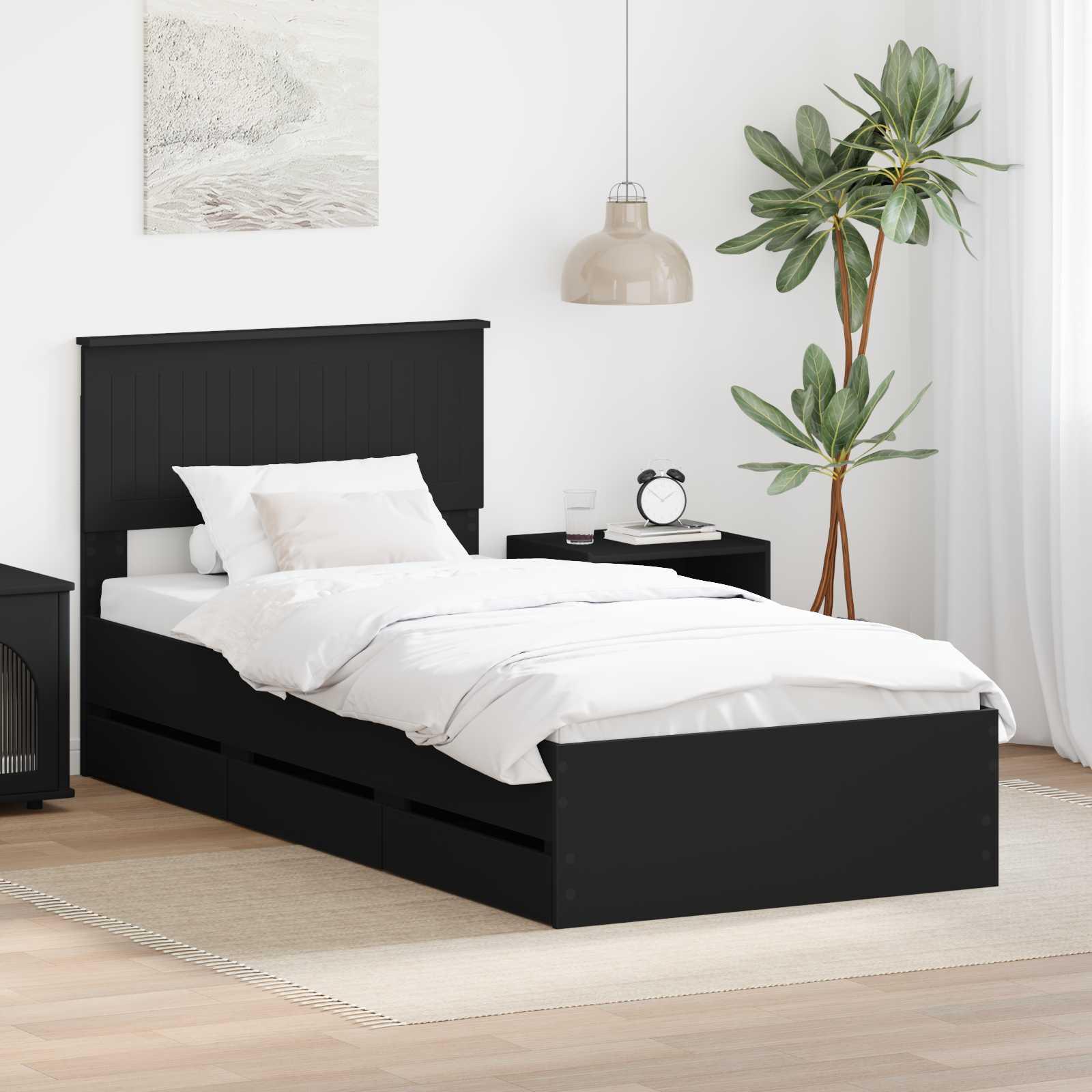 Sengestel med skuffe Sort 90 x 190 cm Ingeniørtræ billede