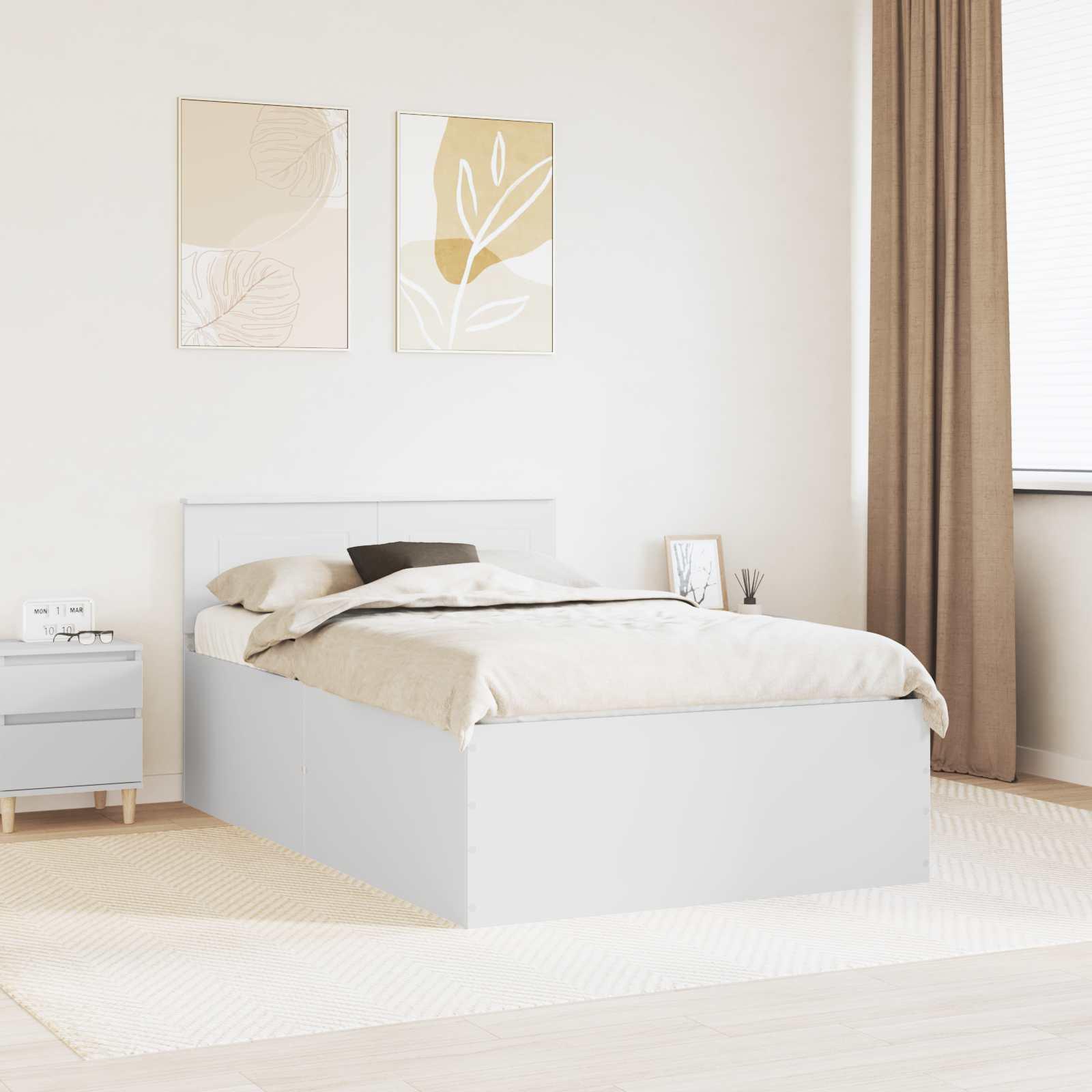 Sengestel med hovedgærde Hvid 135 x 190 cm Konstrueret træ billede