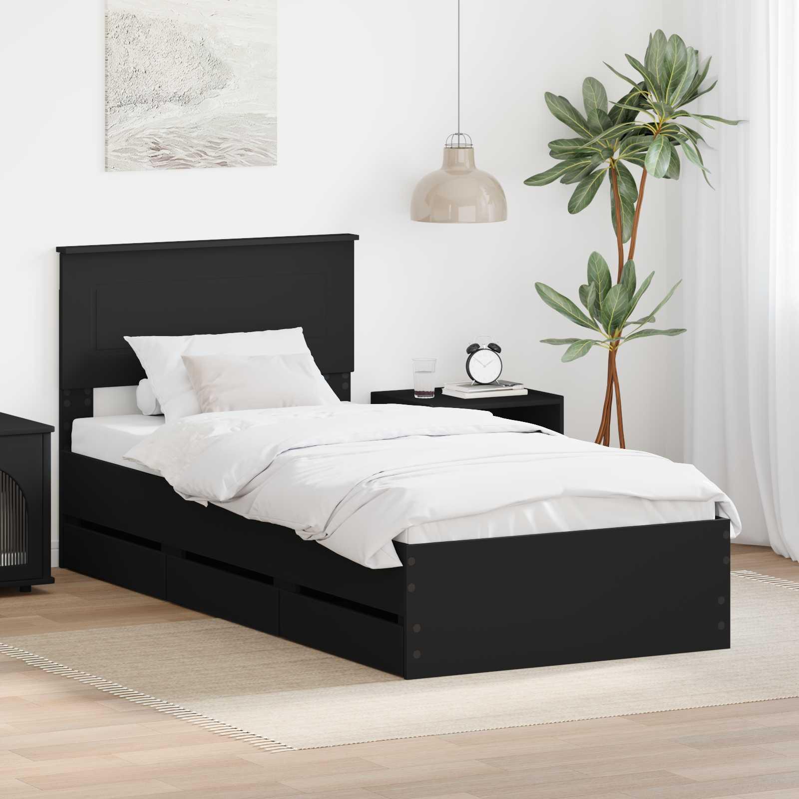 Sengestel med skuffe Sort 100 x 200 cm Ingeniørtræ billede