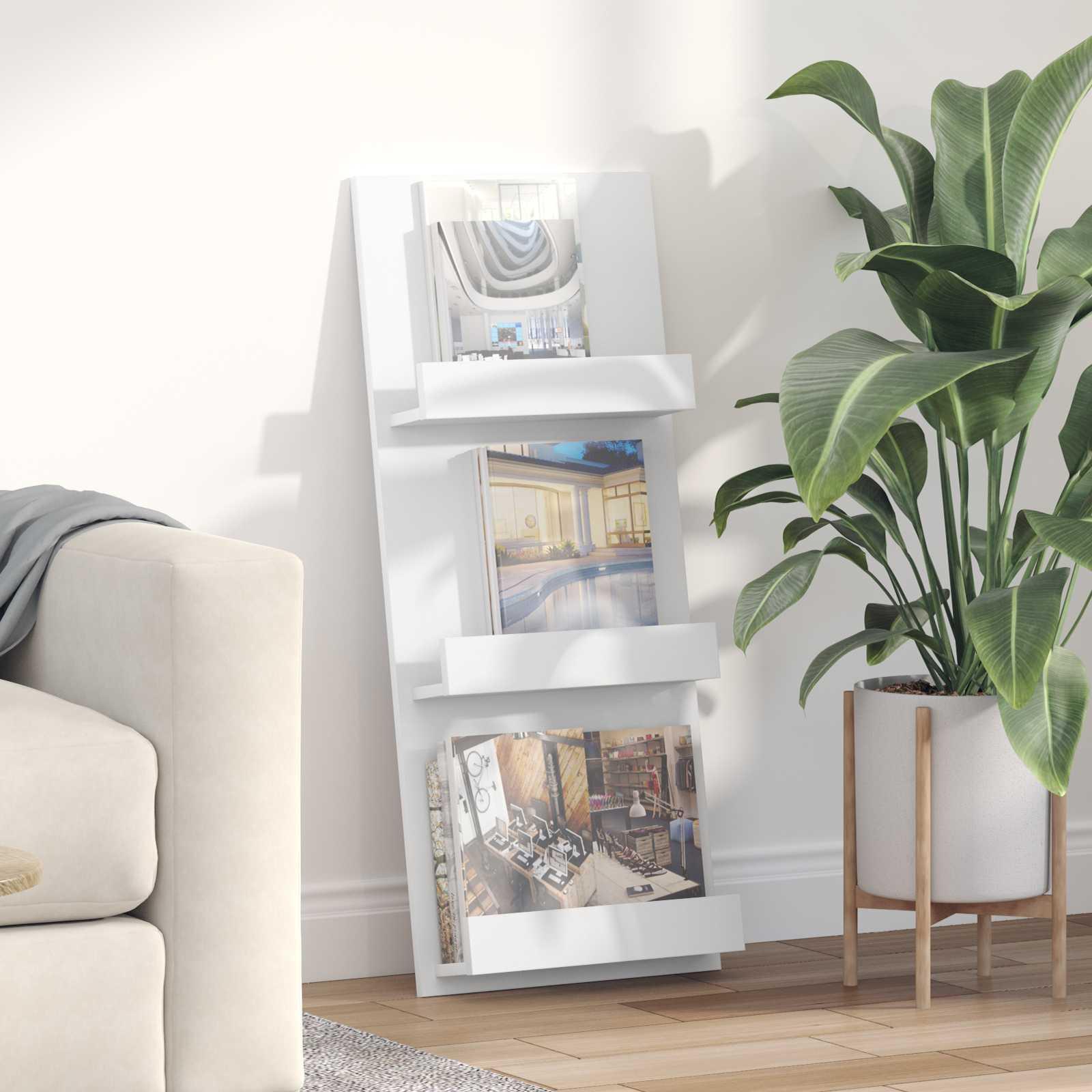 Magasin Rack med hylde Hvid 51 x 11 x 102 cm Konstrueret træ billede