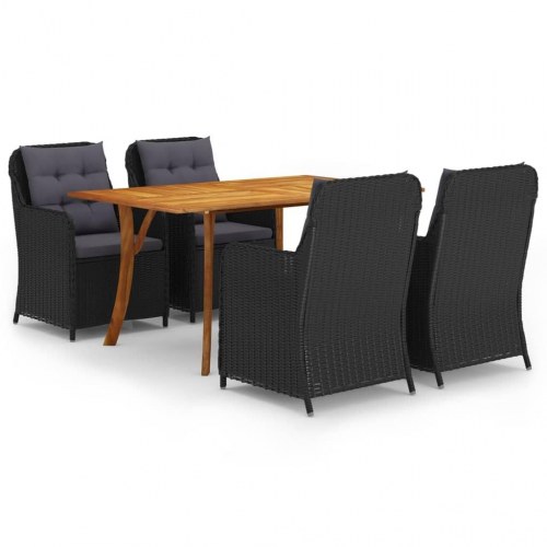 Spisebordssæt til haven 5 dele sort